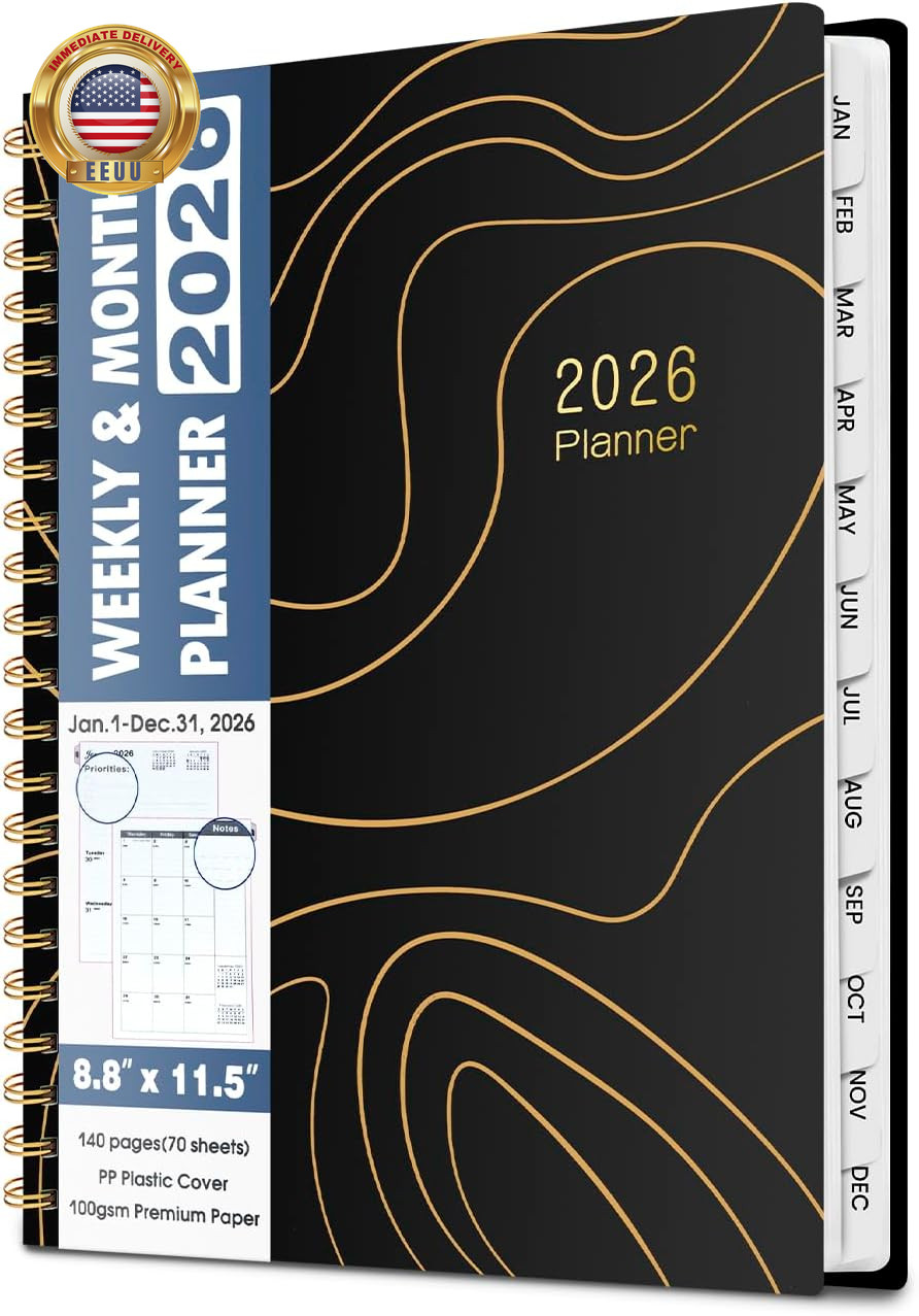 2026 Planner Weekly and Monthly, 8.8″X11.5″ Large Spiral Yearly Notebook with J