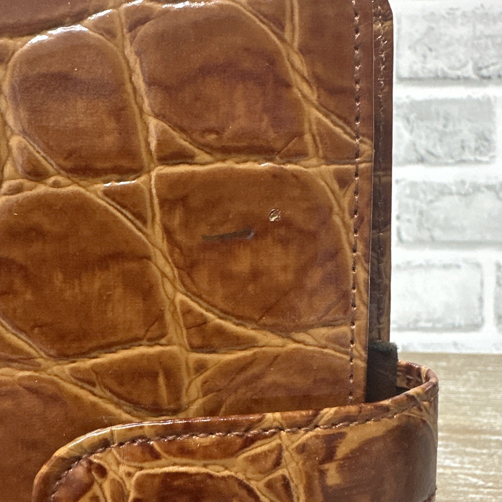 Vtg Buxton Genuine Leather 6 Ring Planner Organizer Address Book Croc Embossed
