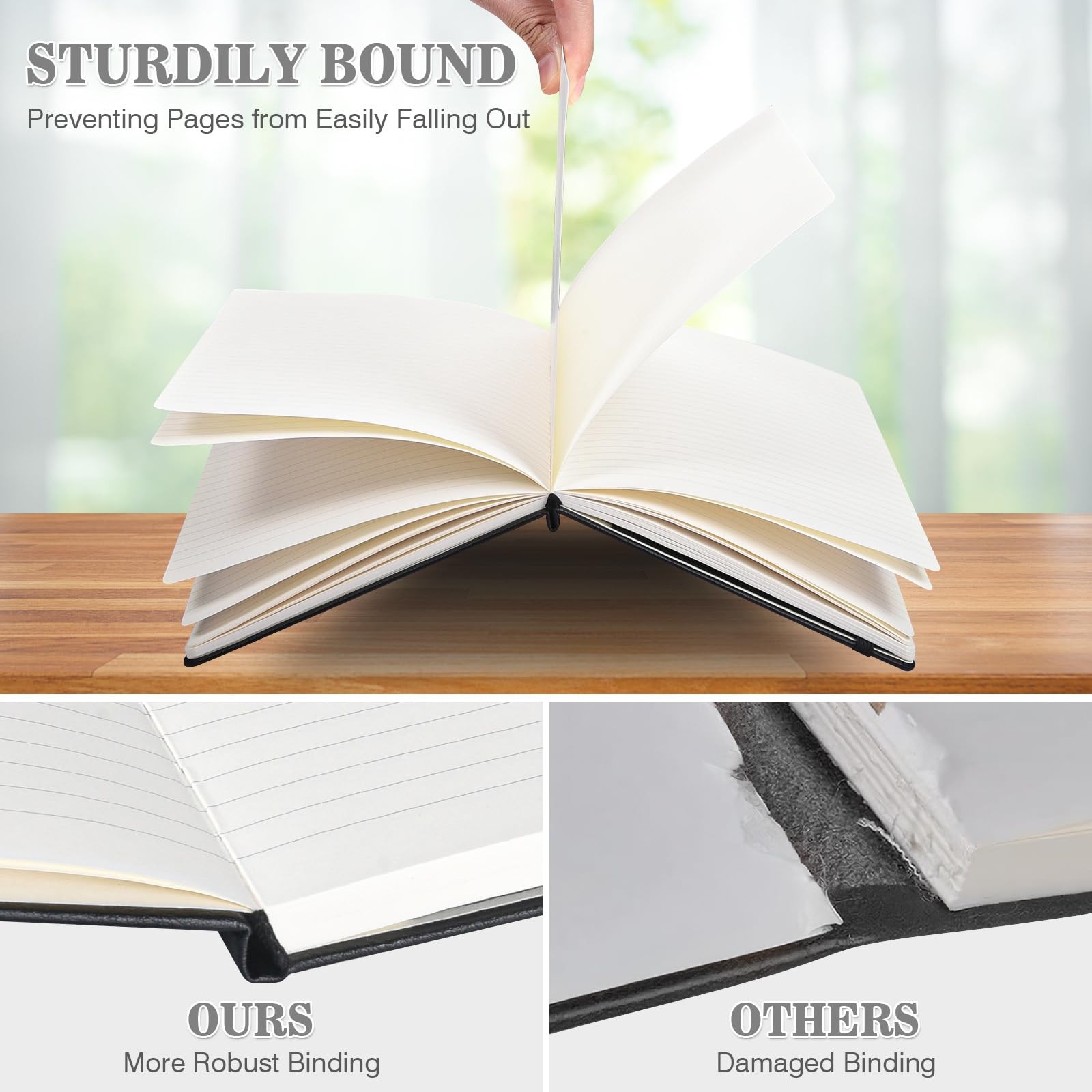 OMEYA Lined Journal Notebook, 3 Pack A5 College Ruled Notebooks for A5, Black