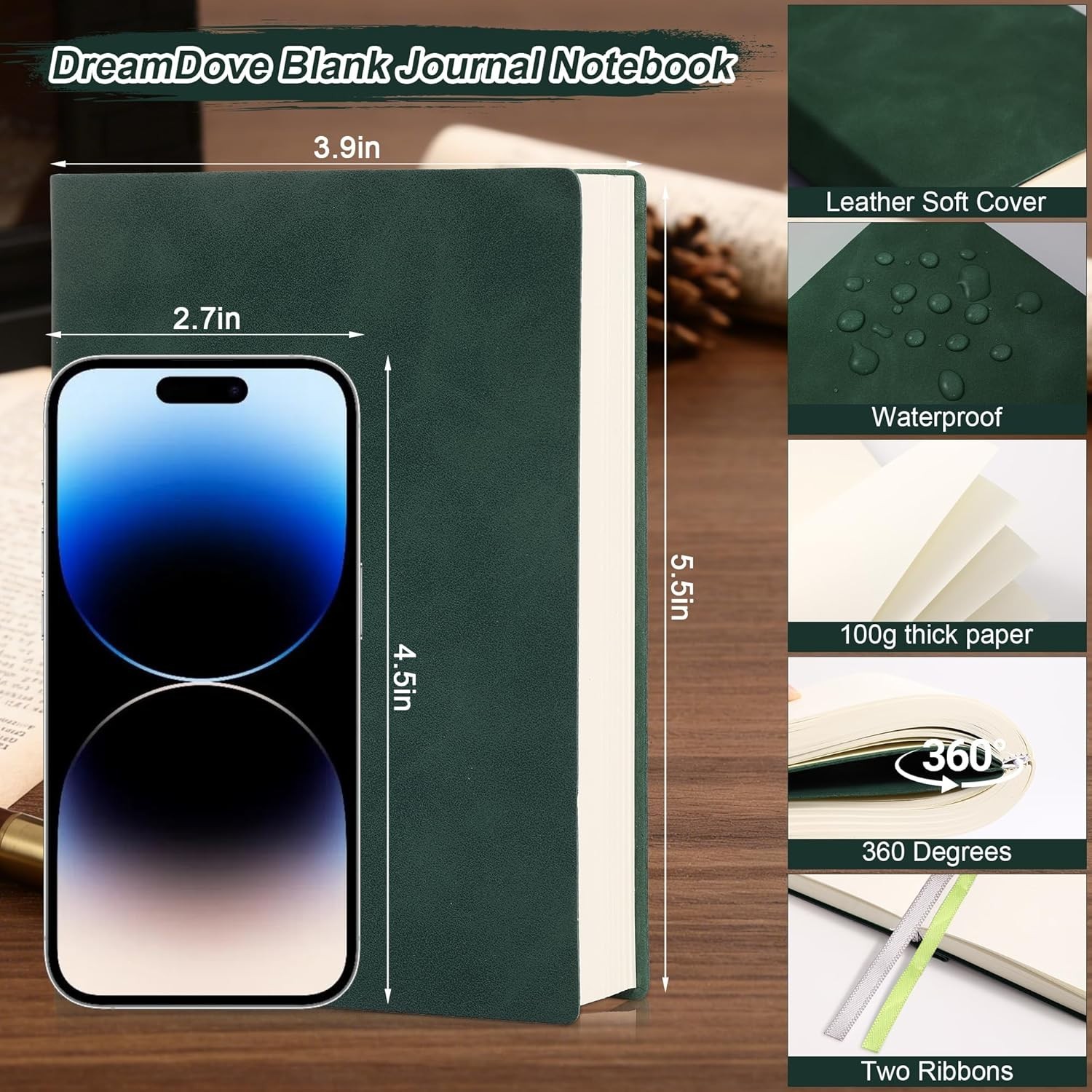 Luxury 3.9×5.5 Blank Journal: Waterproof Leather Cover, 400 Pages for Creativity