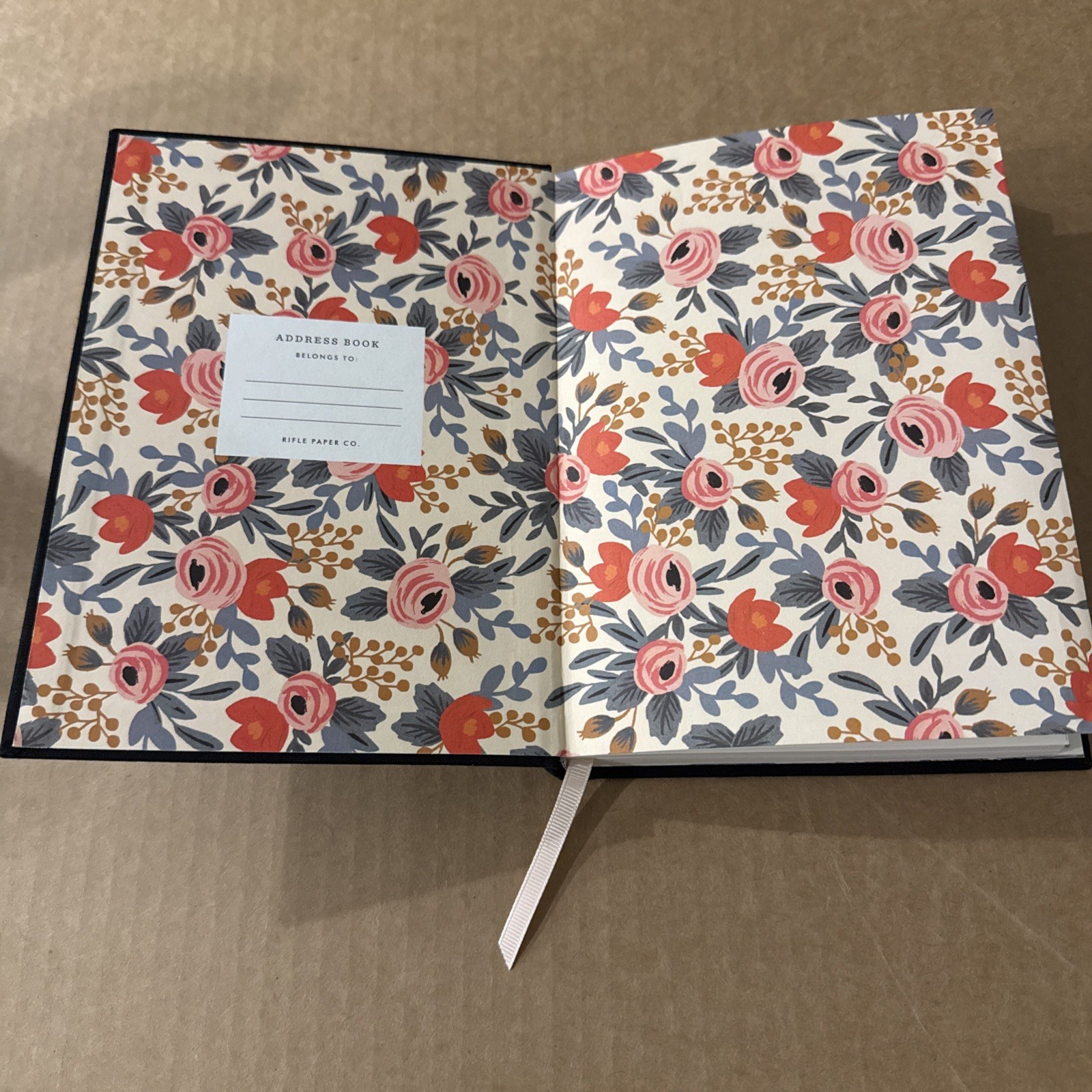 Rifle Paper Company Keepsake Gift Address Book Gold Floral Embossed Black Linen