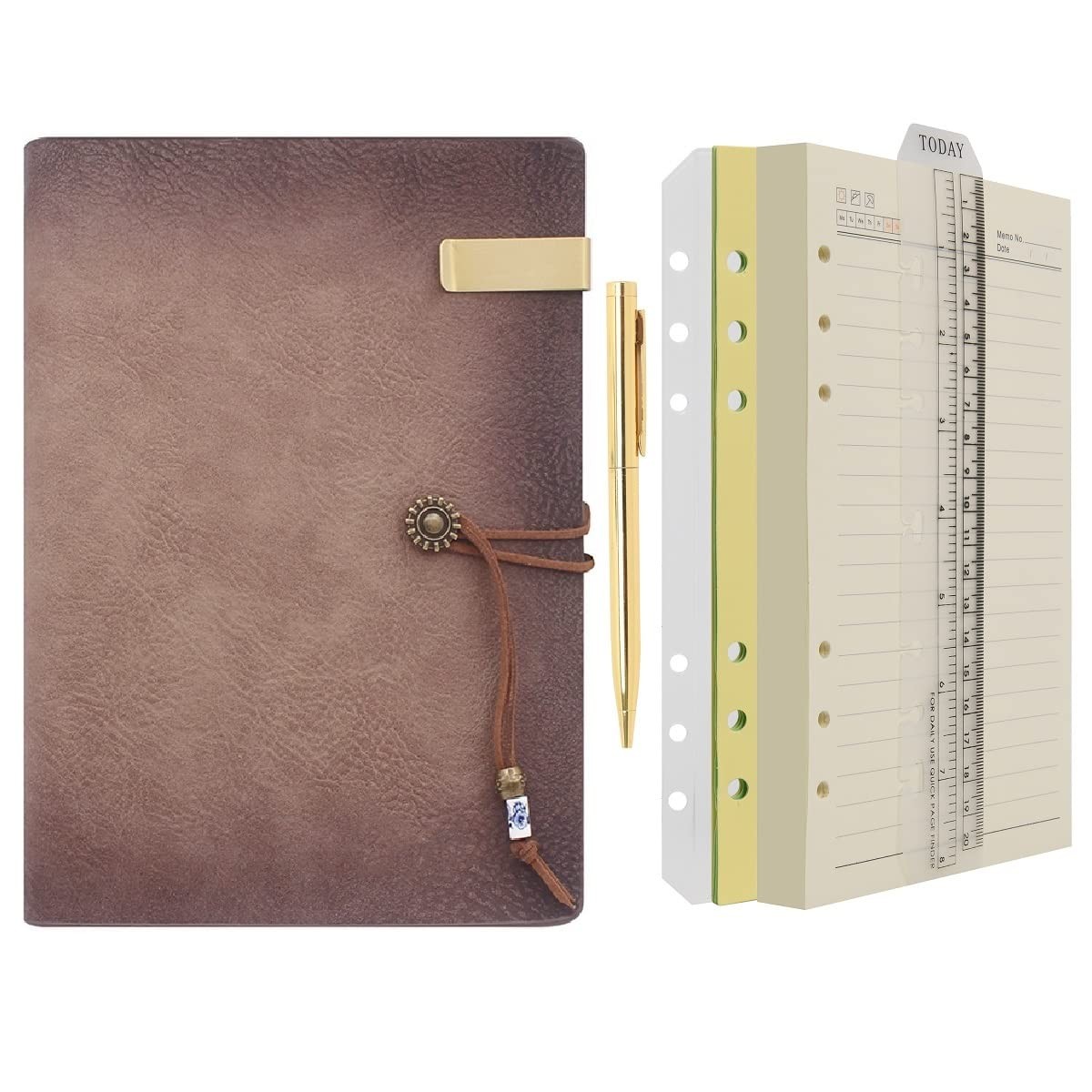 WONDERPOOL Leather Journal A5 Refillable 6 Ring Binder A5, a-Maroonpink