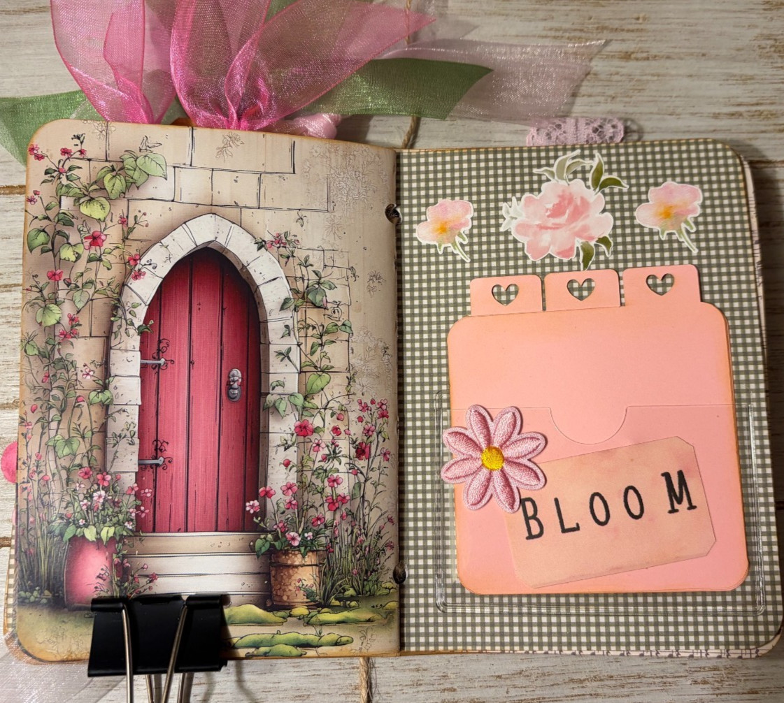 Junk Journal Handmade Booklet Book Vintage “Pink Garden” Pockets, Ephemera
