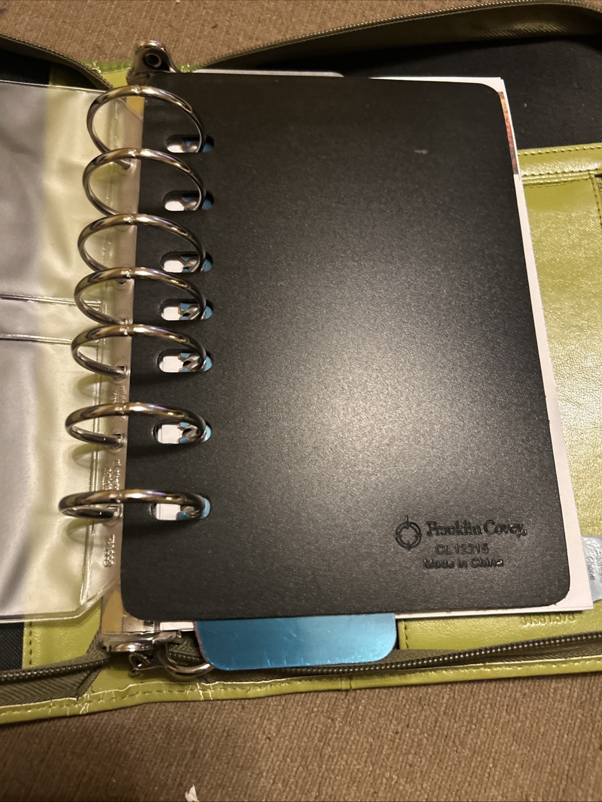 Franklin Covey Classic Zipper Planner Ring Binder Genuine Green Leather 7 Rings