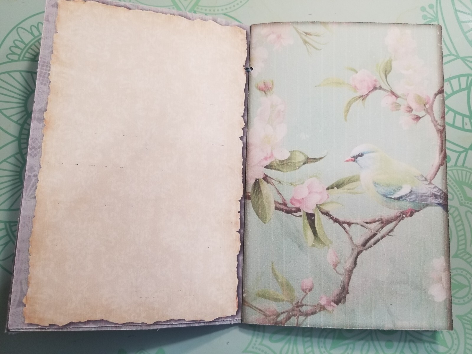 Junk Journal Blank Booklet “BIRDS & FLOWERS” HANDMADE FULL SIZE 8.5″x5.5″ 40pgs