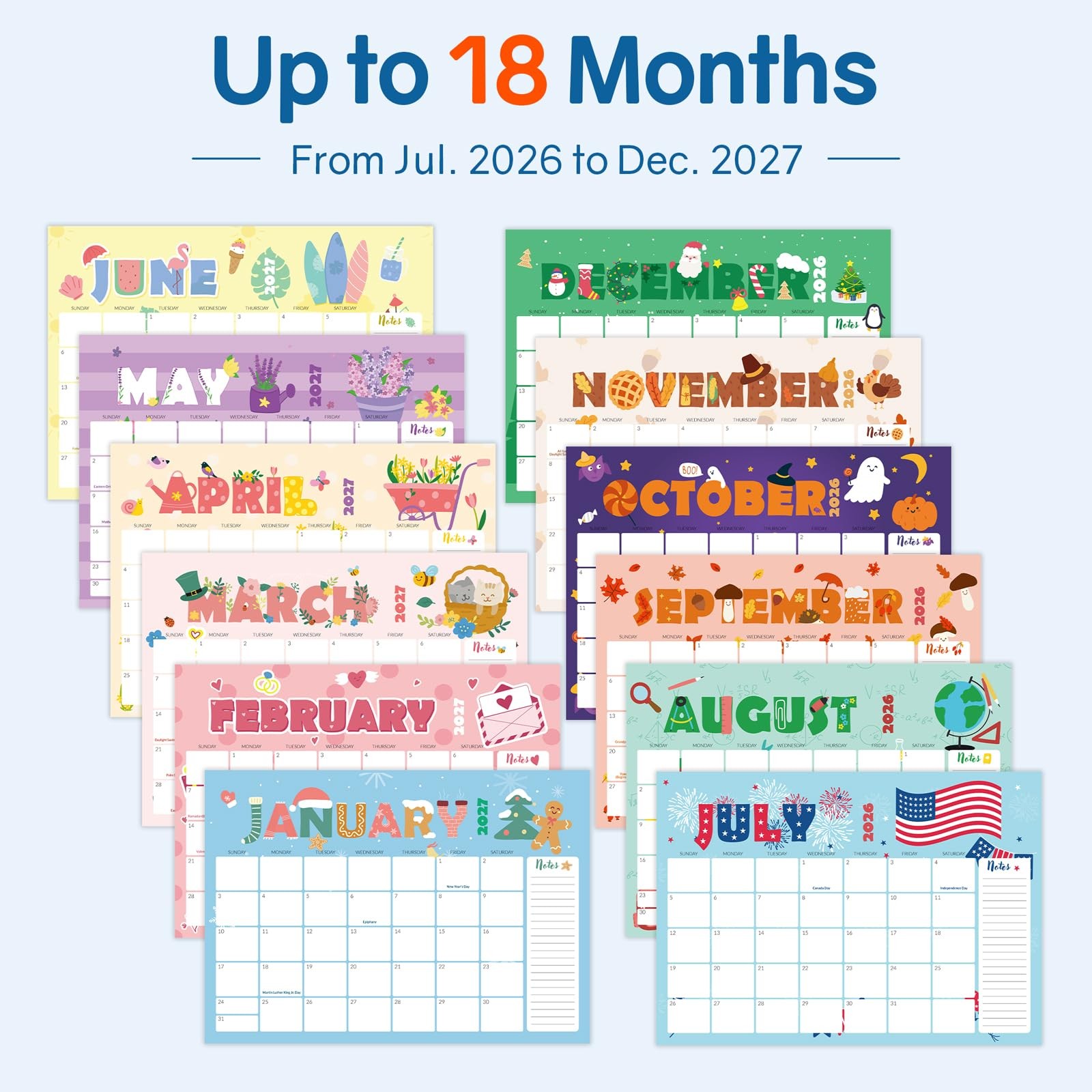 SUNEE Desk Calendar 2026-2027, 17″ x 12″, 18 Month Jul. 17×12, Cute