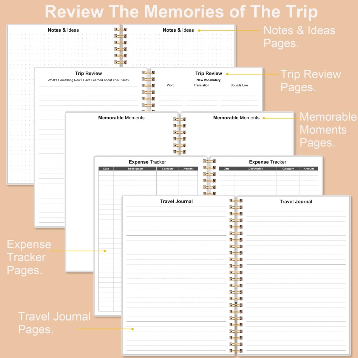 Travel Journal for Women & Men, Vacation & Road Trip Planner Rose Leaf
