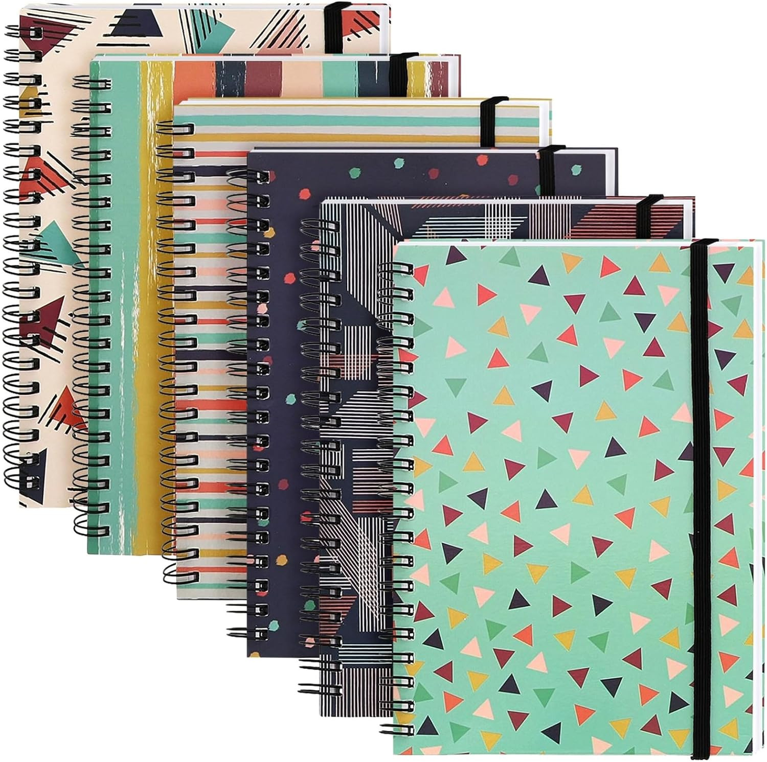 6 Pack 5X7 Spiral Notebooks with Pocket – Small Lined Journals with Elastic Clos