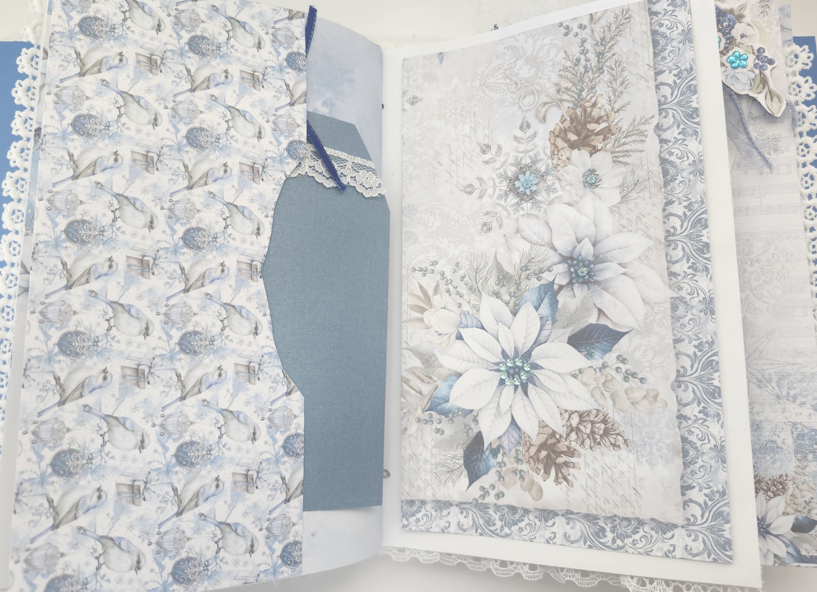 “WINTER JOURNEY” Handmade XL Journal Bejeweled Wintry Blues Keepsake 98pgs