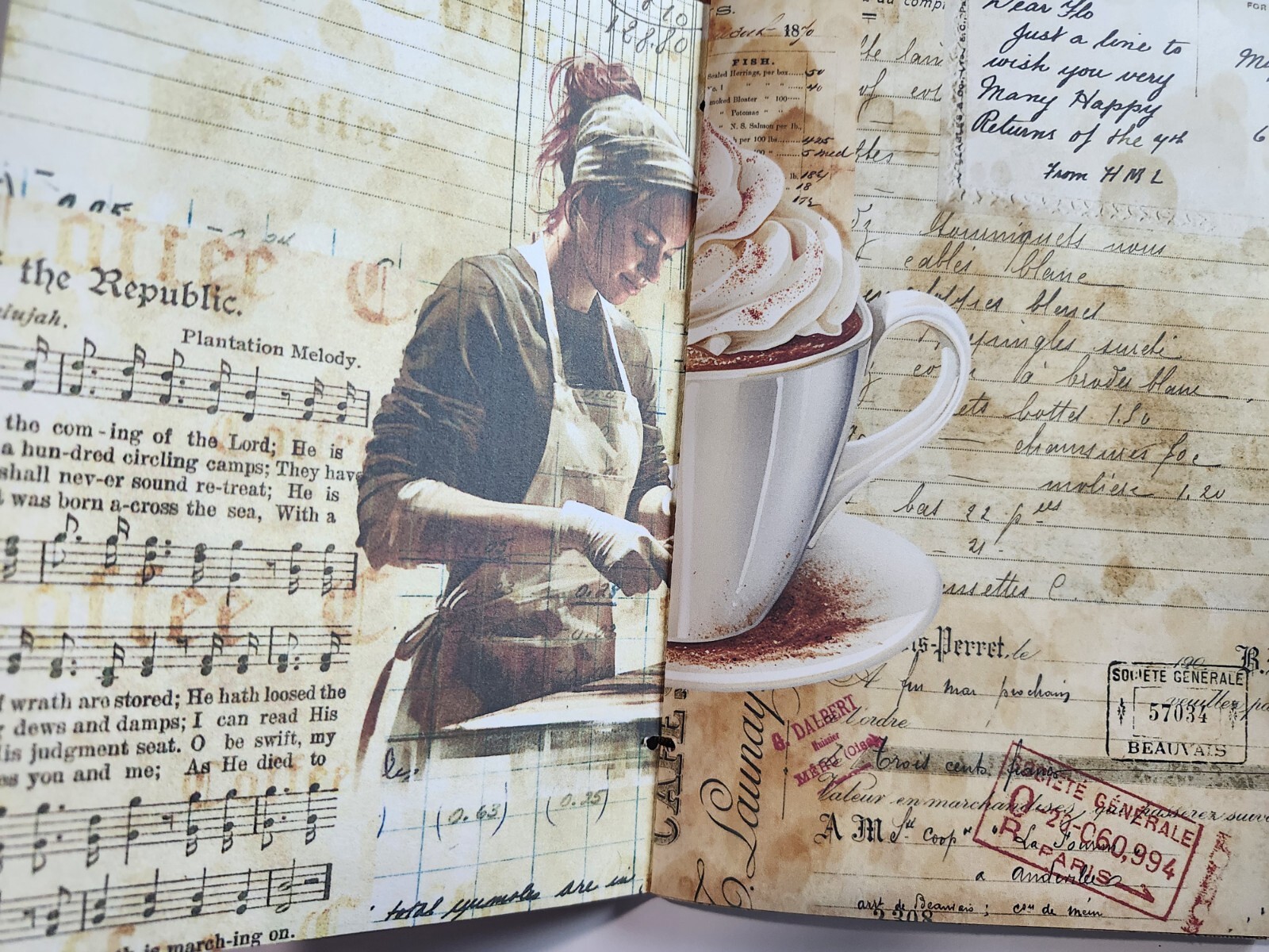 Junk Journal Booklet “COFFEE TIME” HANDMADE Cards, Pockets, Ephemera + more!