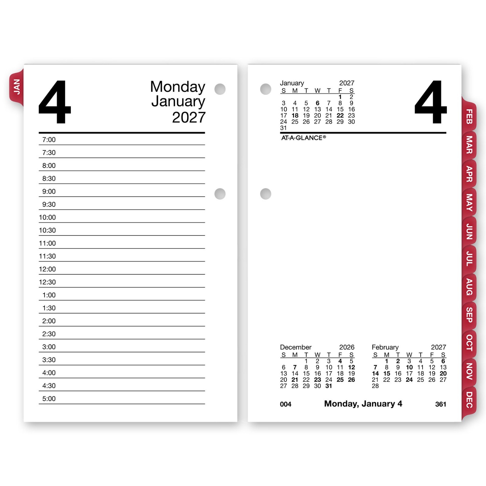 2026 At-A-Glance E717T-50 Daily Calendar Refill with Monthly Tabs 3-1/2×5-27/32