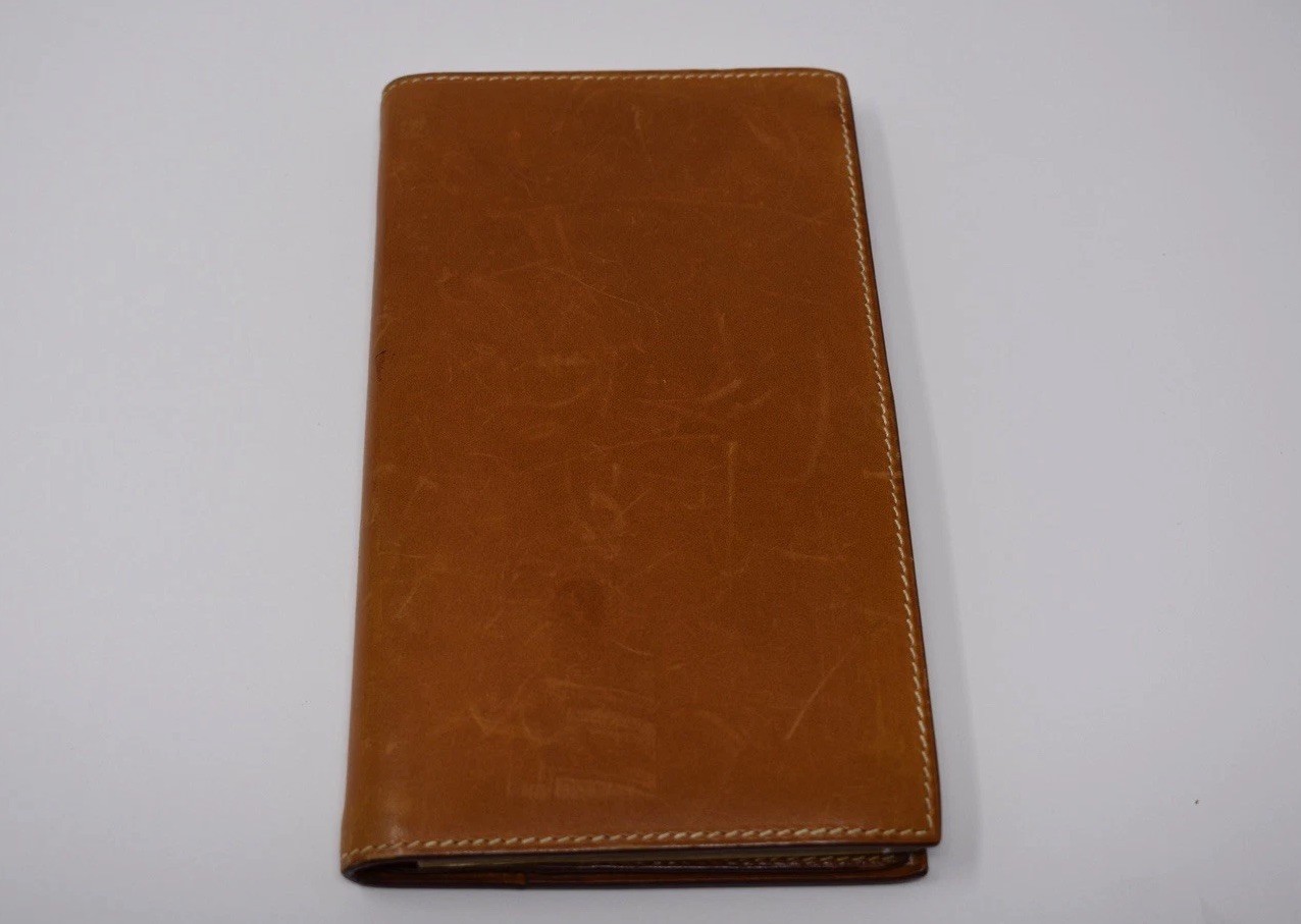 Hermes Vintage Tan/Brown Leather 7 Slot Bifold Notebook/Agenda/Wallet/Holder