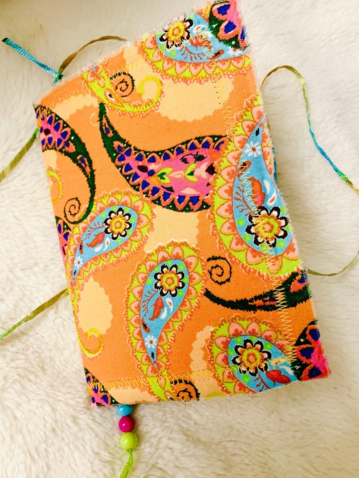 Orange Paisley Bohemian Journal, Handmade Fabric Junk Journal, Boho Journal