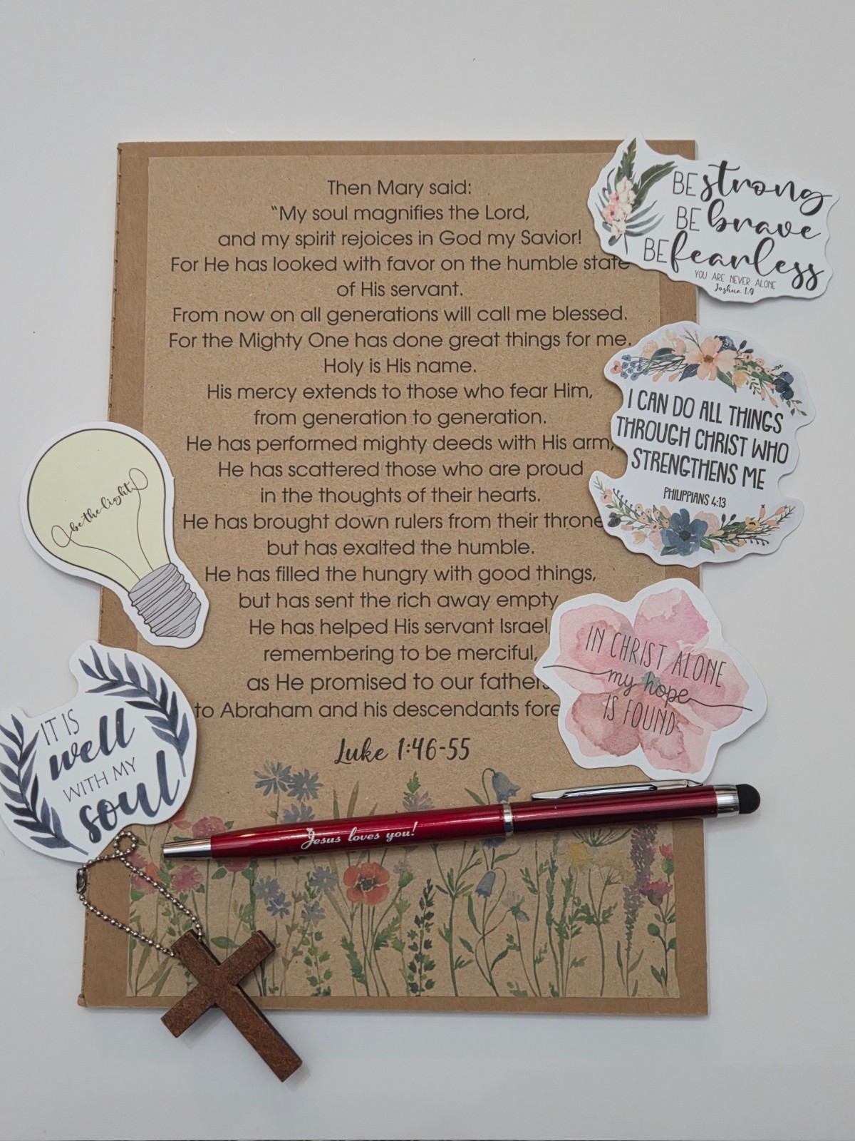 Christian Journal Kit with Pen Cross Keychain & Stickers KRAFT Lined Notebook A5