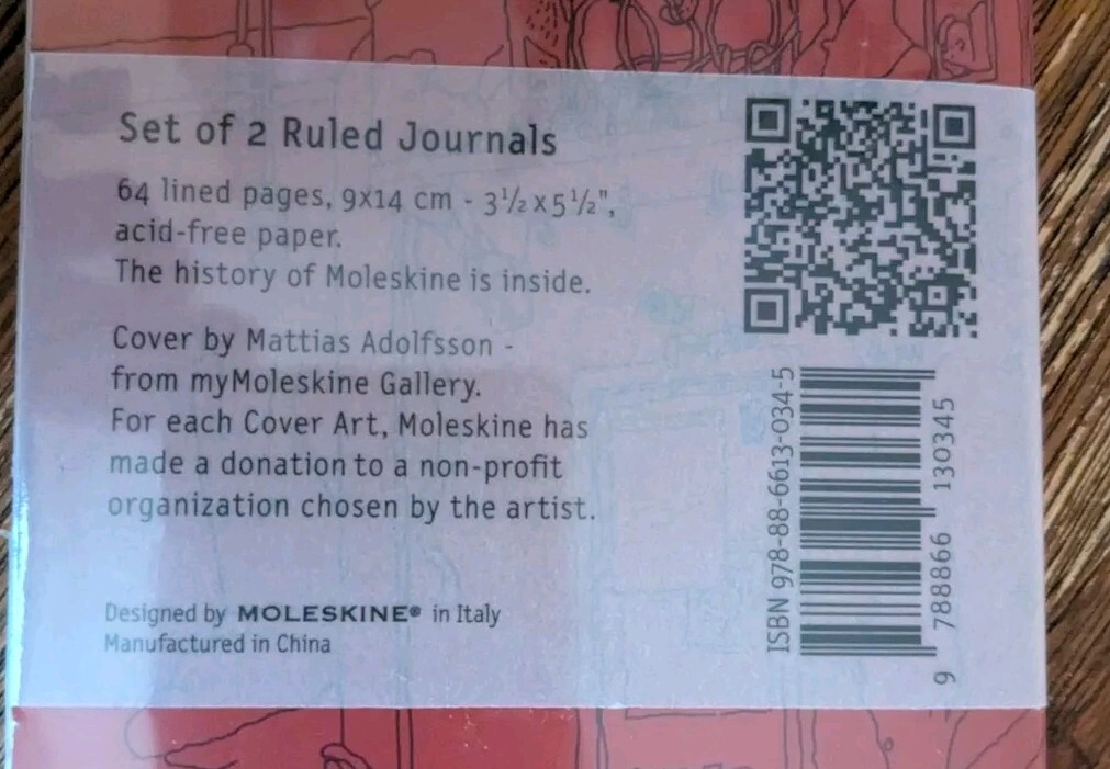 MOLESKINE 2 Ruled Journals 3.5 X 5.5″ 64 Lined Acid Free Pgs Mattias Adolphsson