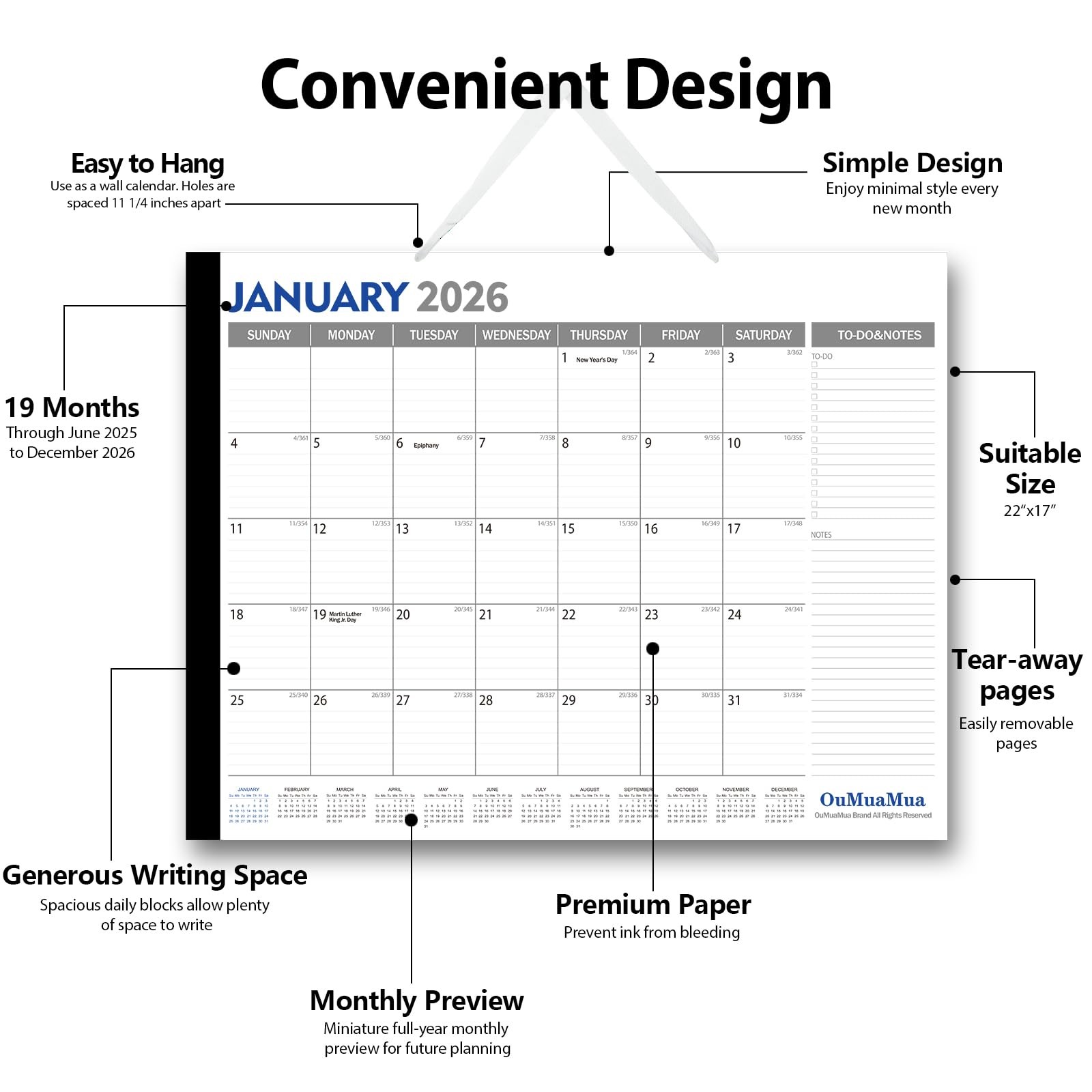 GuassLee Desk Calendar 2025 Large 22″x17″, 2025-2026 White