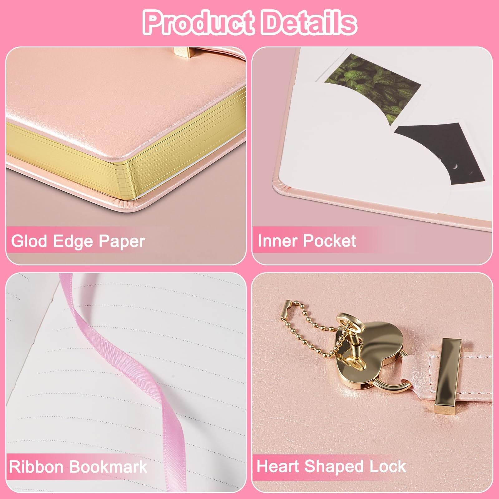 Diary with Lock 135x180mm 288 Gold Edged Pages Heart-Shaped – Gift-Ready Journal