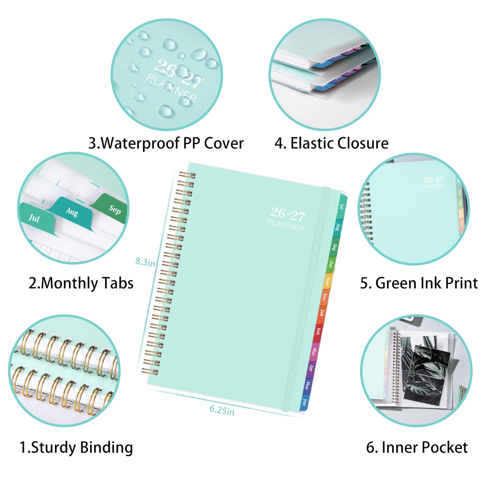 2026-2027 Academic Planner – Jul 2026-Jun 2027 Weekly & 6.4″x8.5″, green