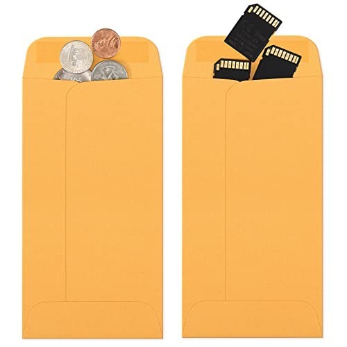 100 Pack Brown Kraft Coin Envelopes 3.5×6.5 – Gummed Flap for Cash, Seeds, Budge