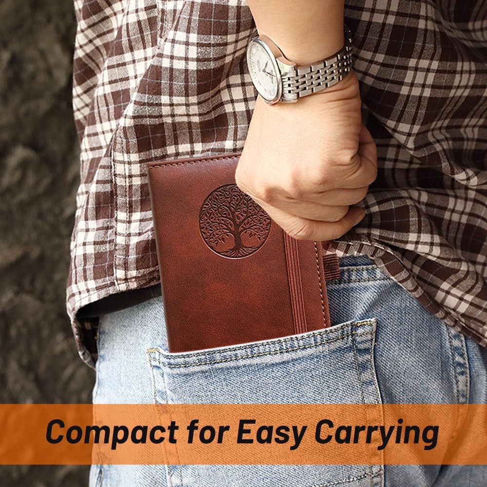 BIYUNRO Small Pocket Notebook, Leather Journal Mini Brown