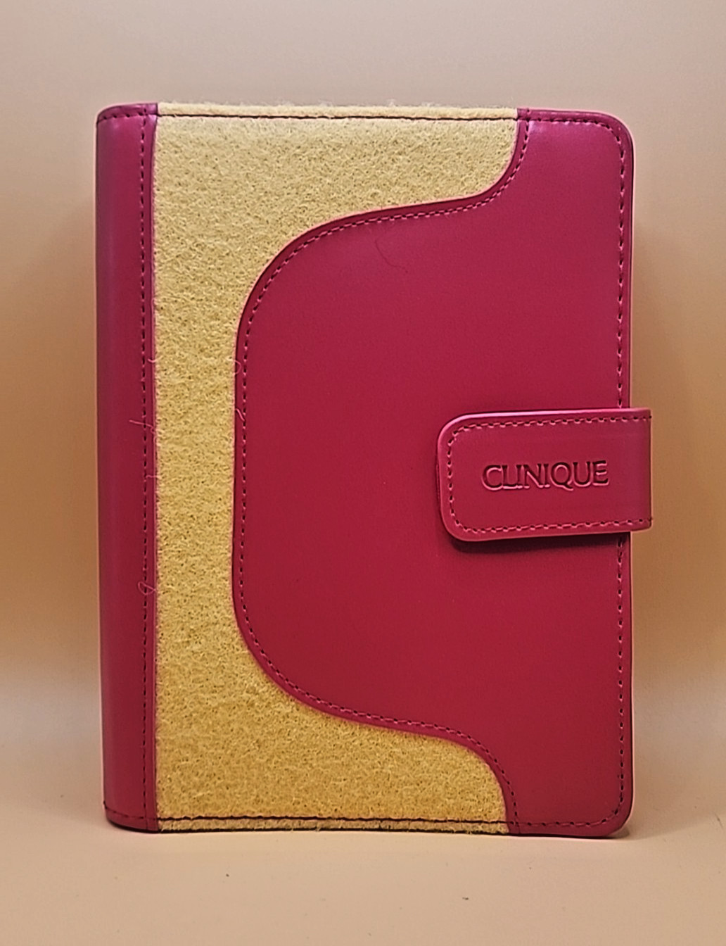 Vintage Clinique Planner Address Book Red Leather & Yellow Felt 5.5 x 7.75
