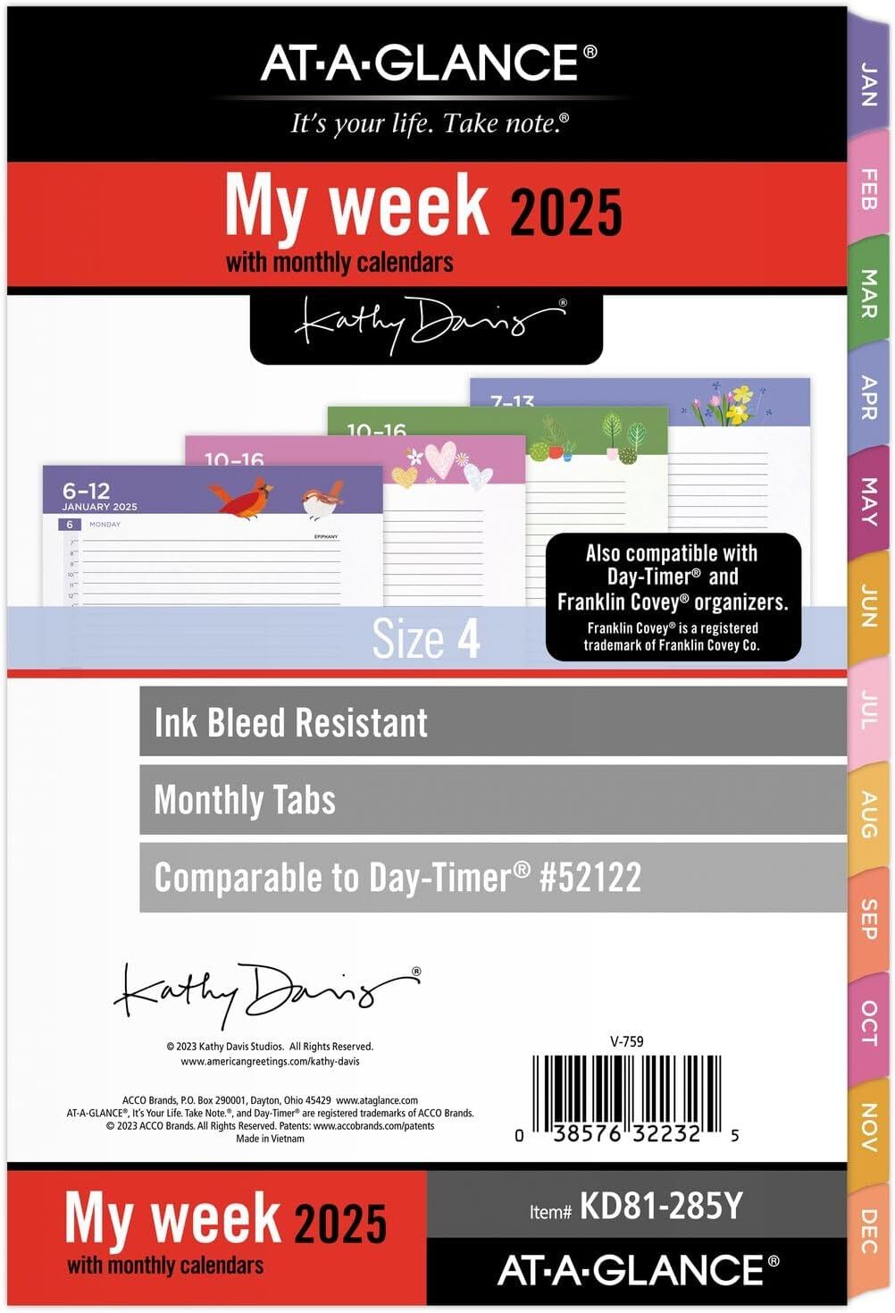 AT-A-GLANCE 2025 Planner Refill Weekly & Monthly 5-1/2″ x 8-1/2 Size 4 KD81-285Y
