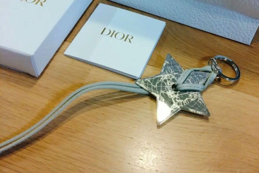 Dior Star Charm Fashion Accessory Novelty Gift Silver Gray Leather Metal