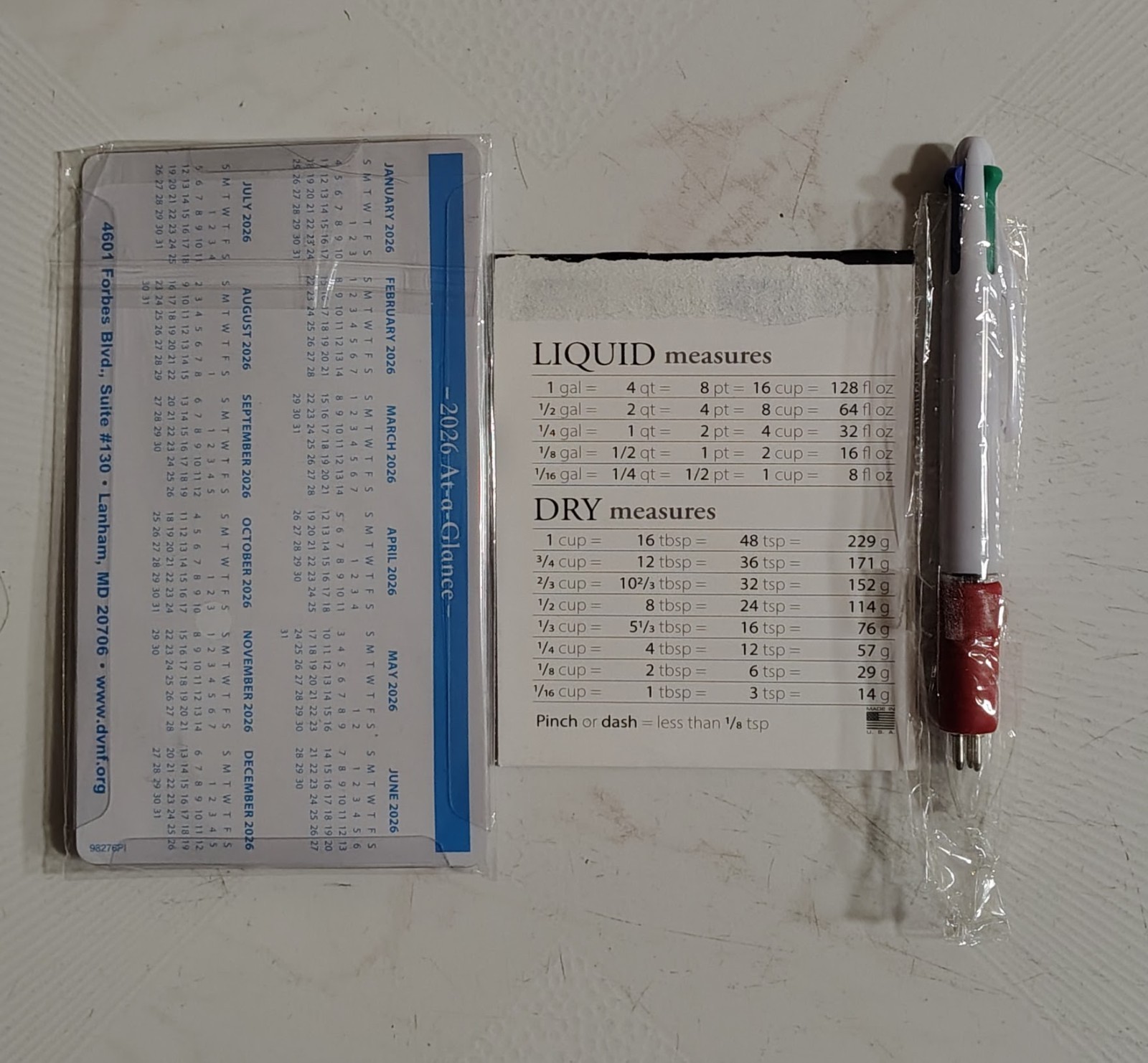 1 mini Pocket Calendar; 1 Scissor & (1) 4 Colors (Black, red, green & blue) Pen