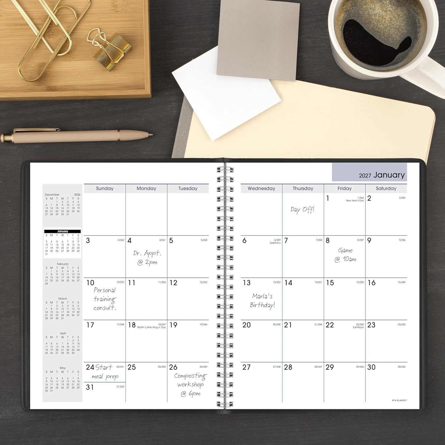 2027 Dayminder Monthly Planner, 7″ x 8.75″, Unruled Daily Blocks, Black