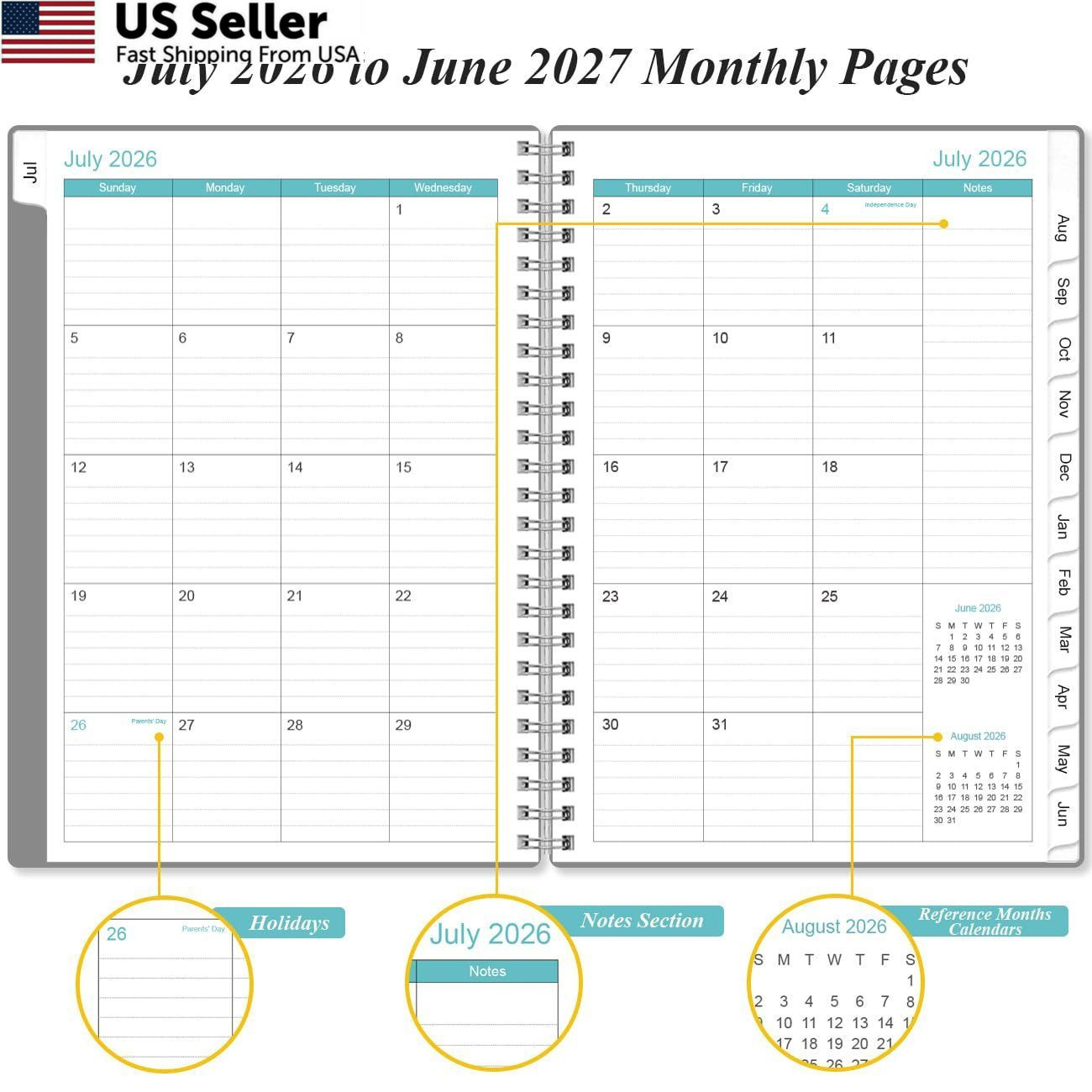 2026-2027 Planner – from July 2026 – 6.4″ x 8.5″, Grey-E