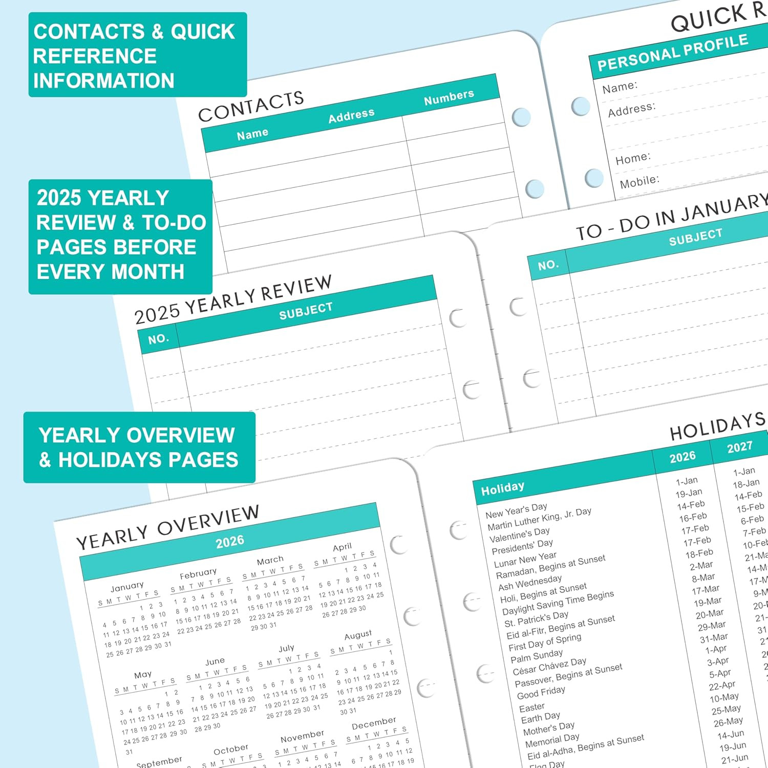 2026 Planner Refills – A6 Weekly and Monthly Planner Inserts, 4″ X 6.73″, Jan. 2