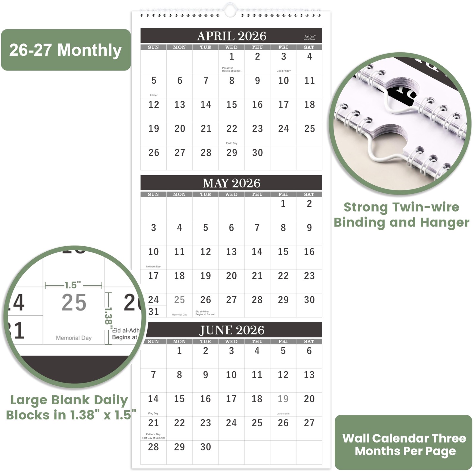 Calendar 2026-2027 – Wall 2026-2027, April 2026 – July 2027, Black