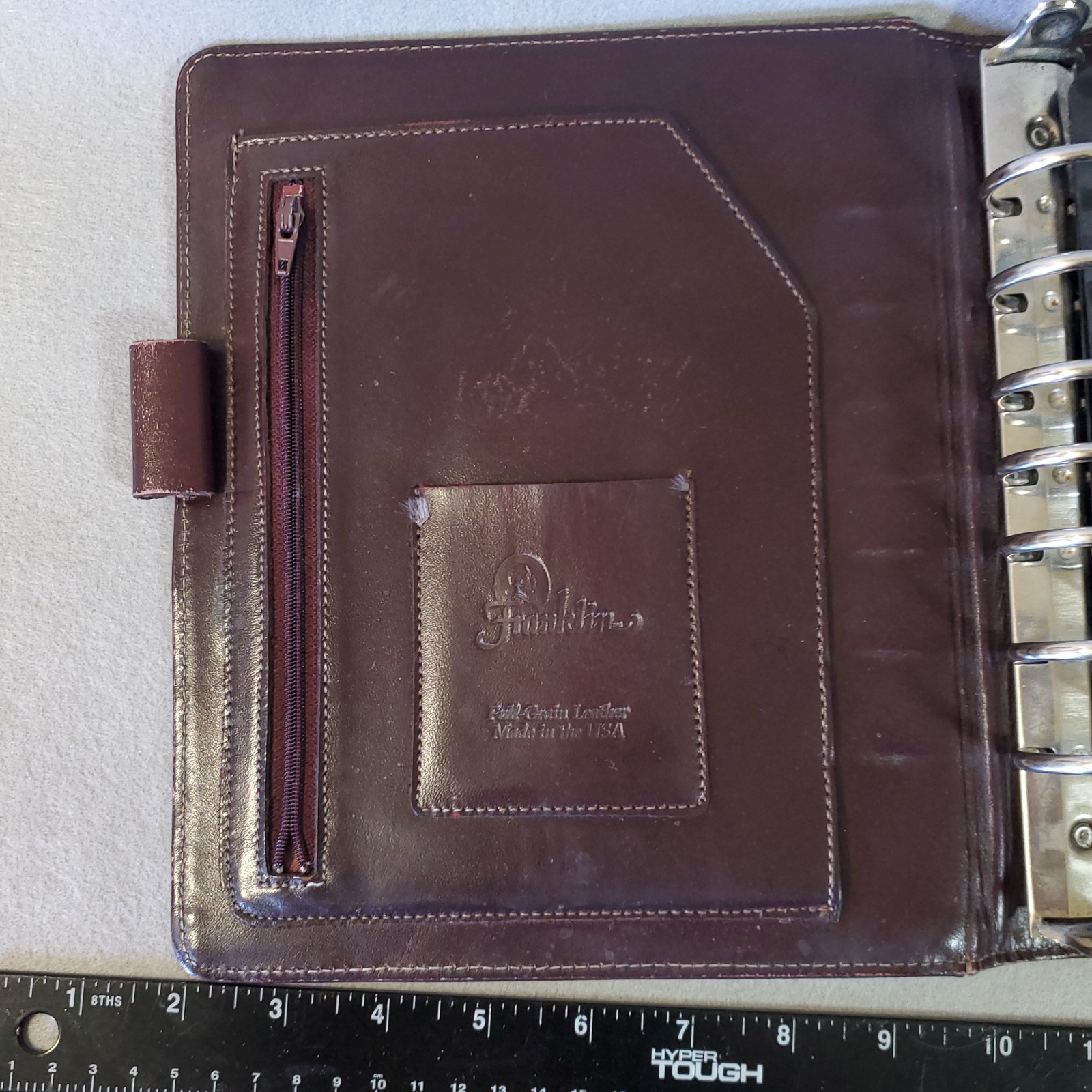 Franklin Full Grain Leather Day Timer Planner 7 Ring Red Brown Binder Vtg *READ*