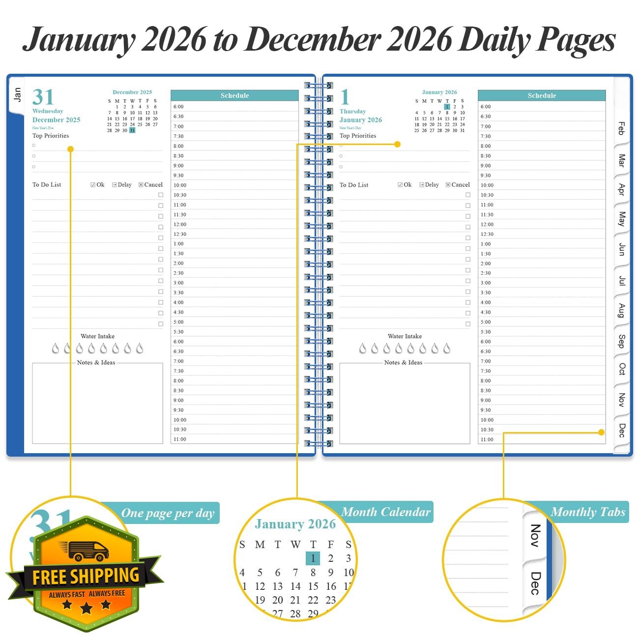 Yaridar 2026 Daily Planner 8.5″ x 11″ Blue