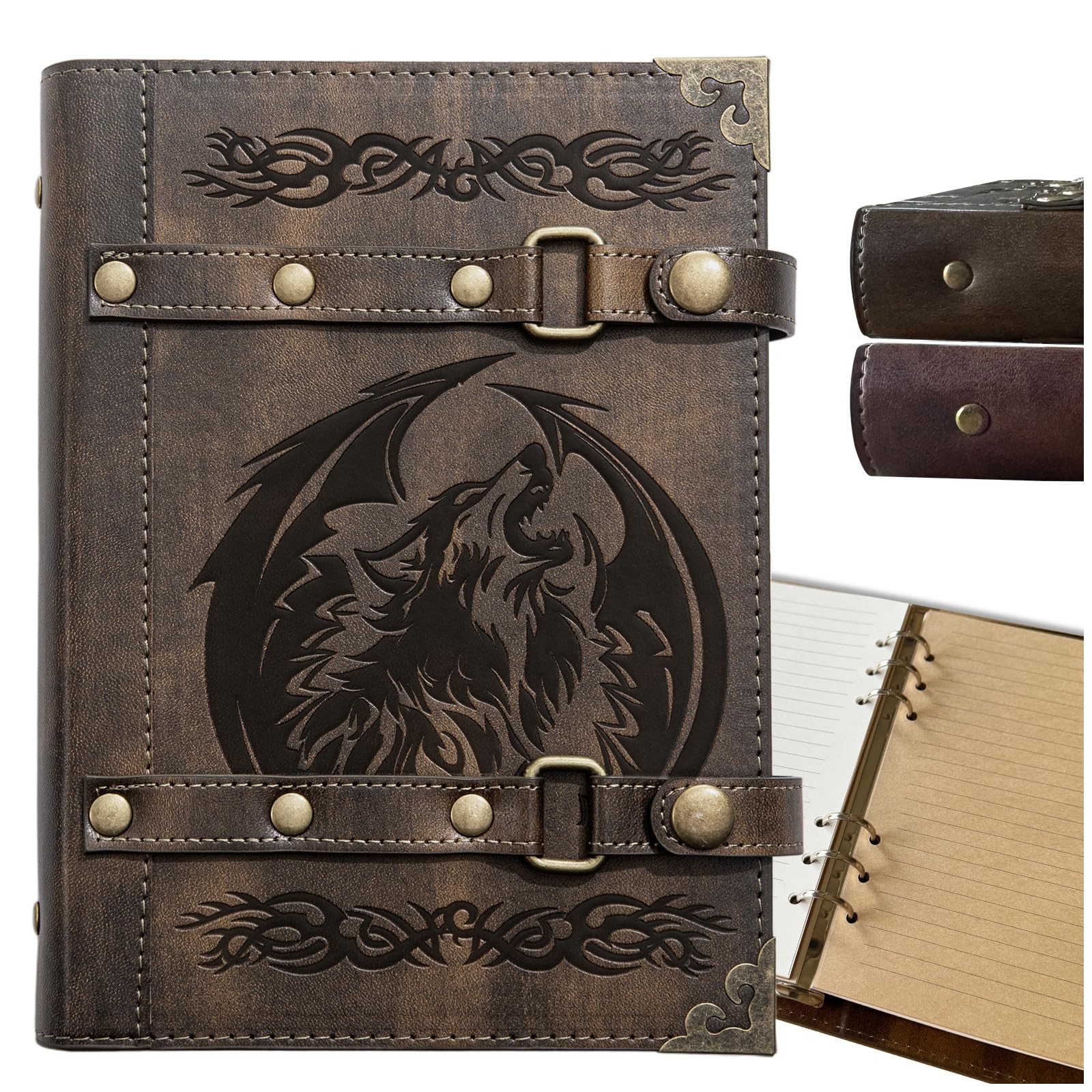 DUROTAN DND Notebook Wolf Journal For Men Women – 400 pages Vintage Leather