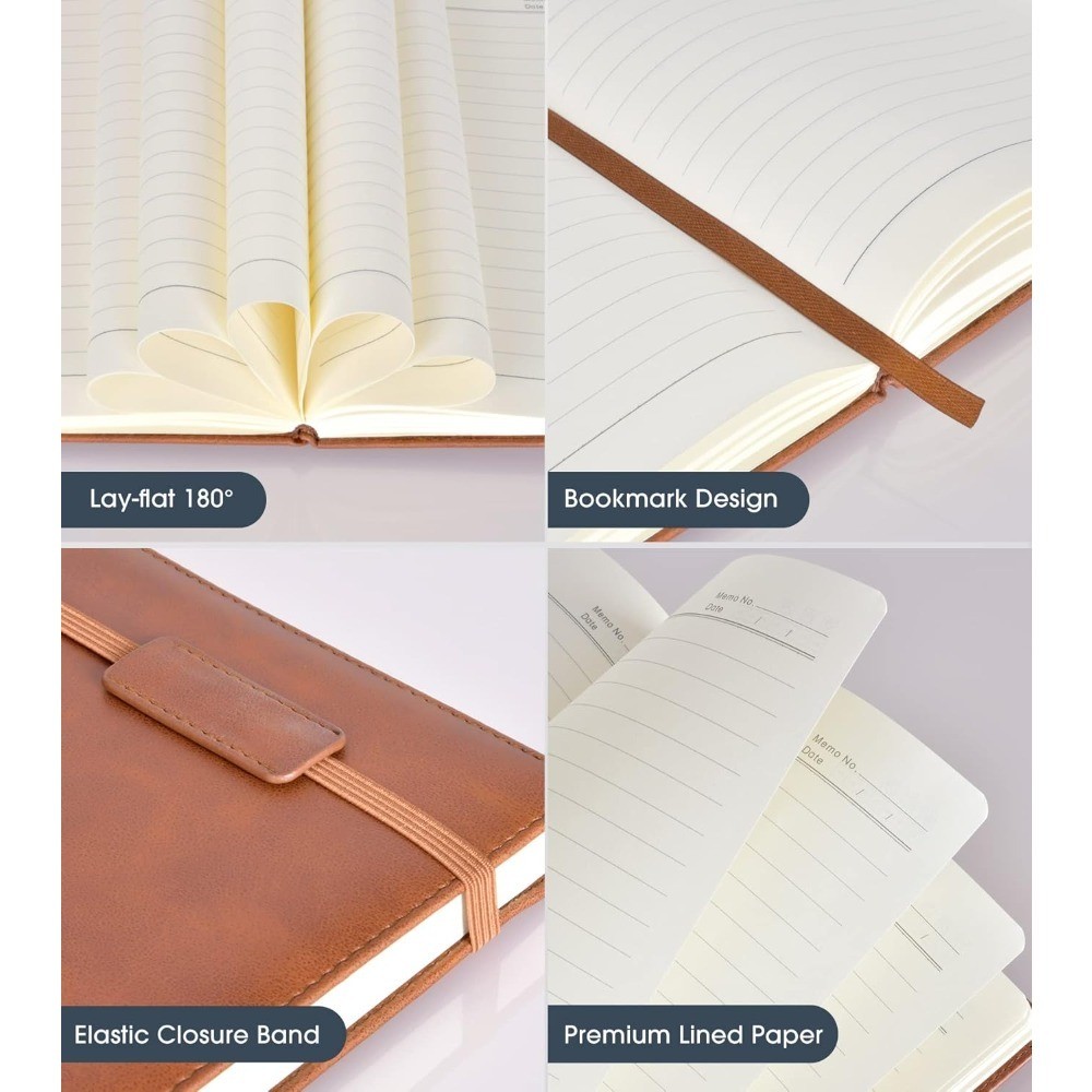 A5 Leather Journal Notebook, 256 Pages Hardcover Lined Notebook for Writing,
