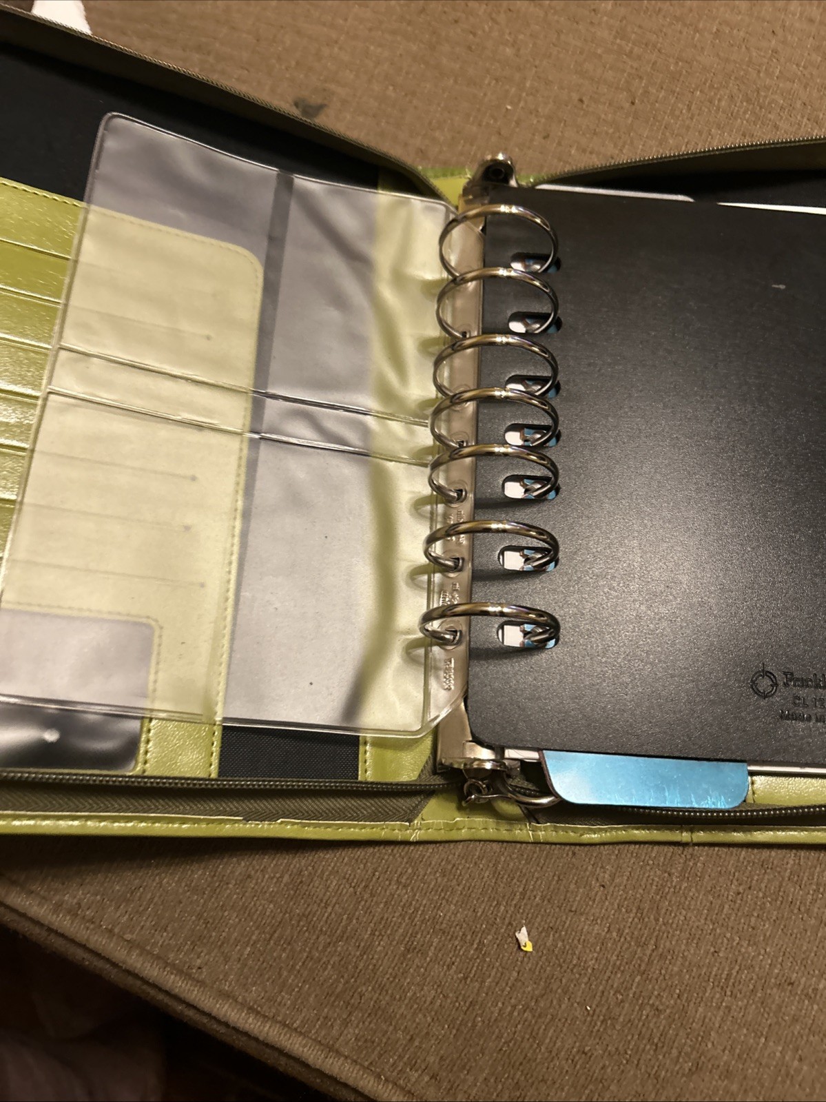 Franklin Covey Classic Zipper Planner Ring Binder Genuine Green Leather 7 Rings