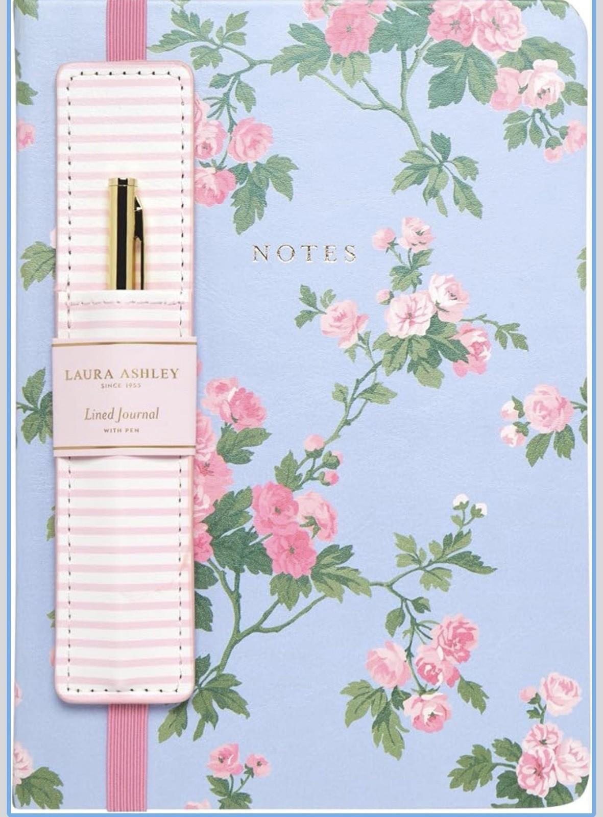 NEW Eccolo Laura Ashley Blue Rose With Pen Writing Notebook Journal 256 Pages