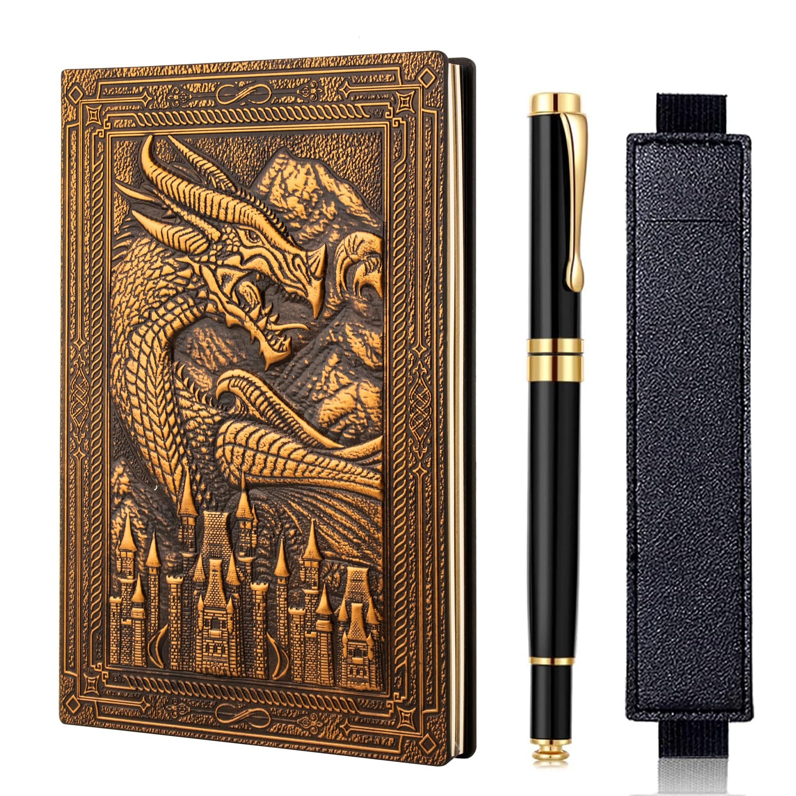 FEIDIAO Vintage Dragon Notebook,DND Travel Journal with Ballpoint Red Copper