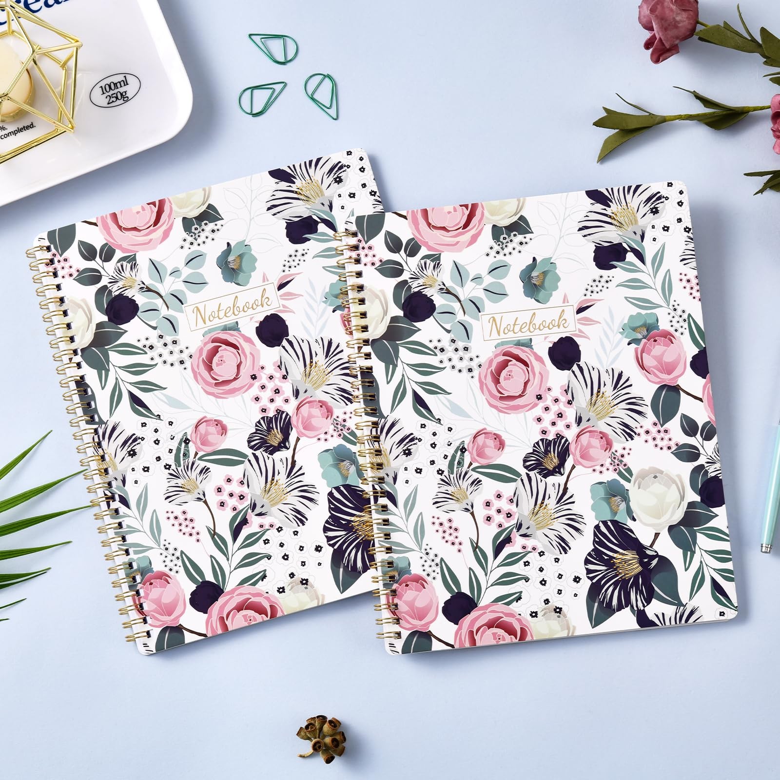 Wire Bound Notebook, 8.5×11 Journal, 110 Sheets, Floral Design, Multicolor
