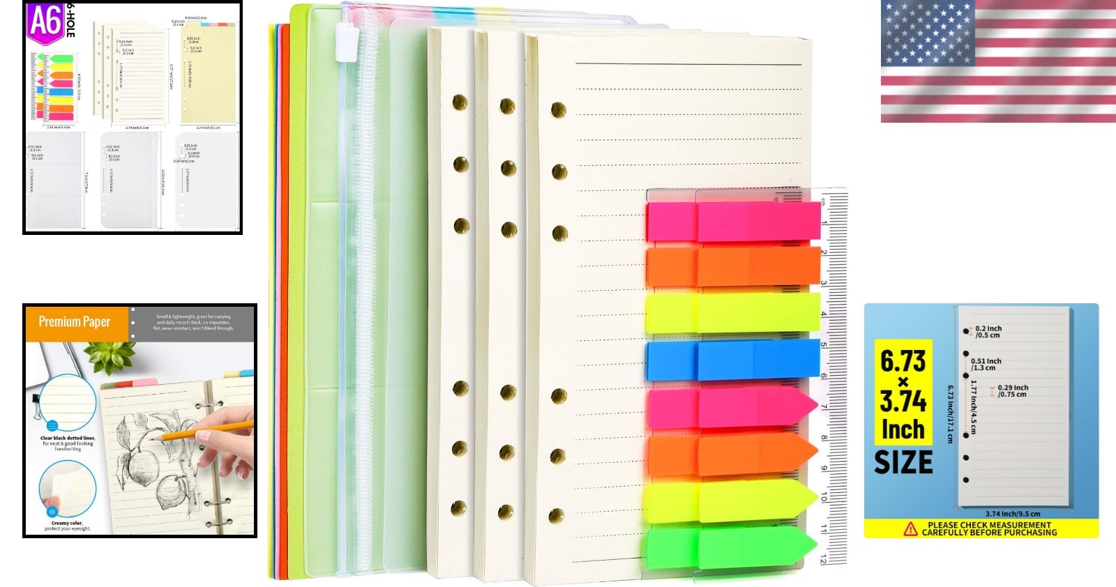 Versatile A6 Lined Paper Kit with Binder Pockets & Colorful Dividers – 90 Sheets