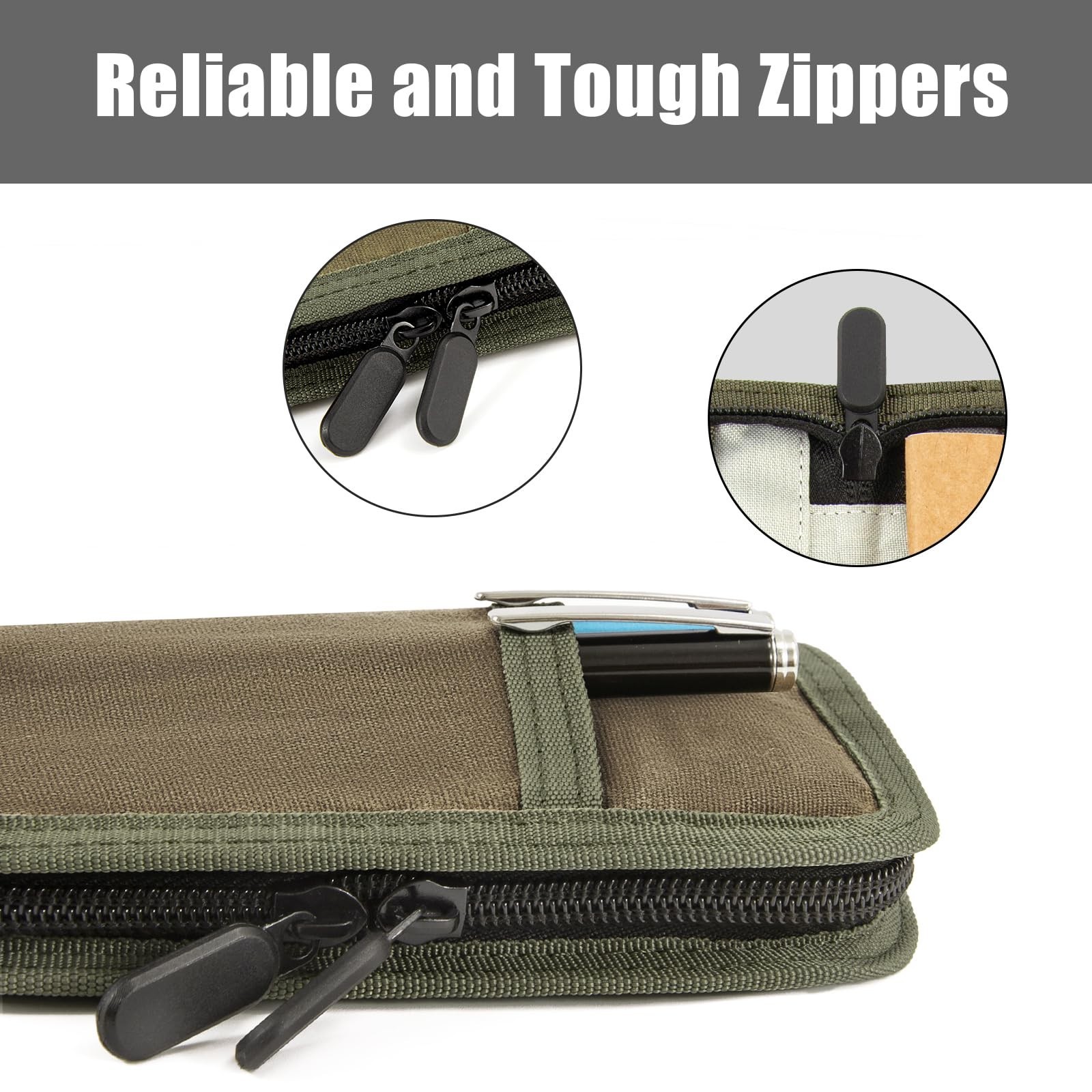 Water Resistant Pocket Notebook Cover with Zipper & Pen Holder – 3.5×5.5 EDC Jou