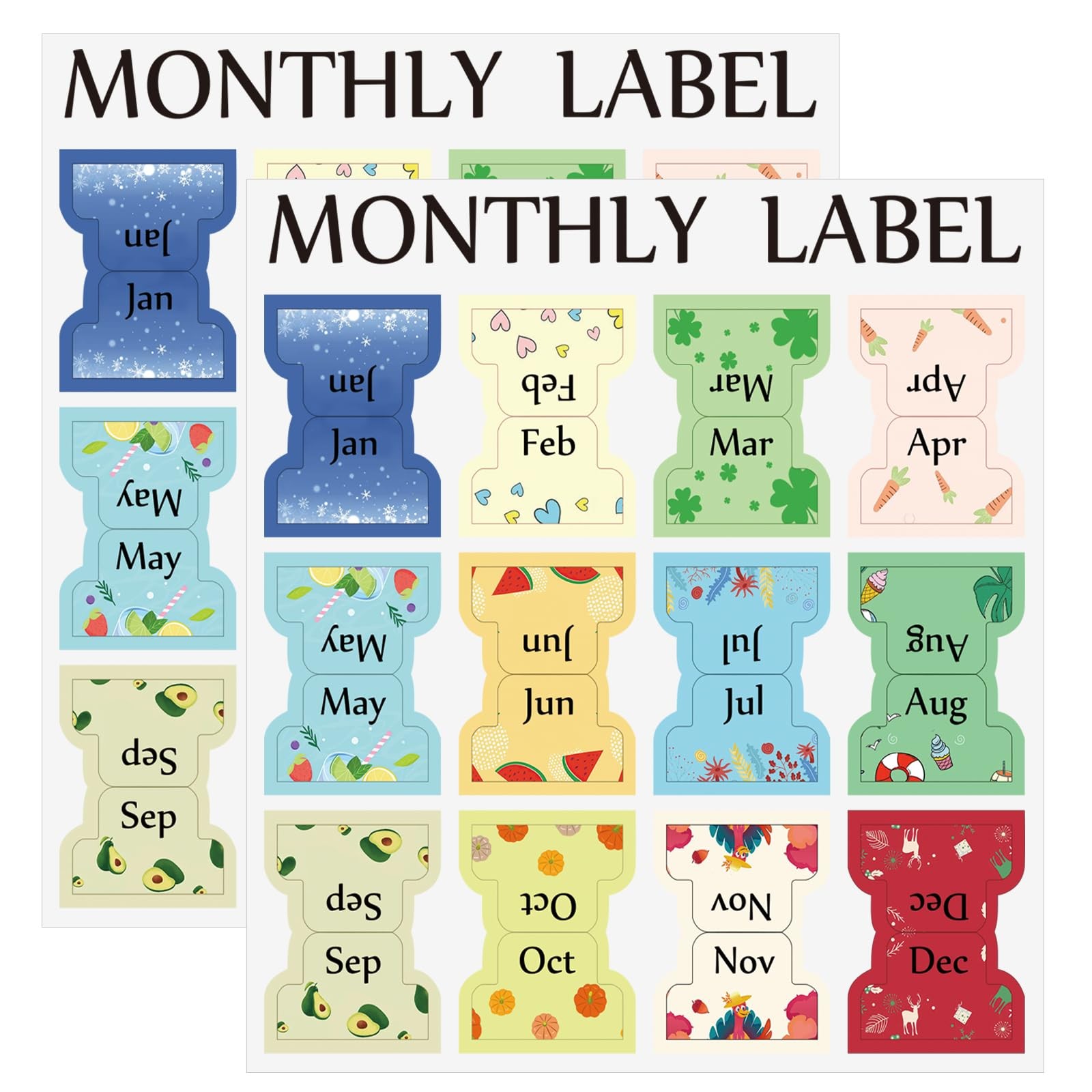 2 Sheets Colorful Monthly Adhesive Tabs, 24 Pcs Monthly Divider Tabs, 1-12 Mo