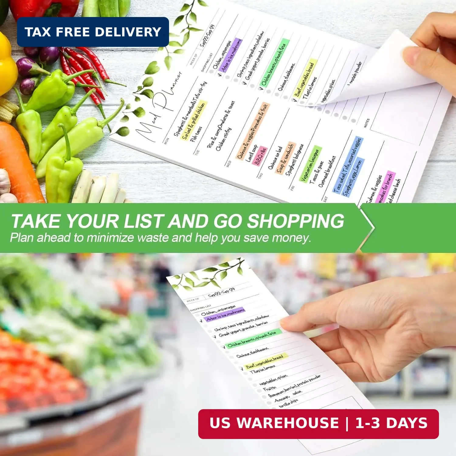 Joyberg 2 PCS Weekly Meal Planner Magnetic for Fridge 8.3×5.5″, Undated Meal Pla