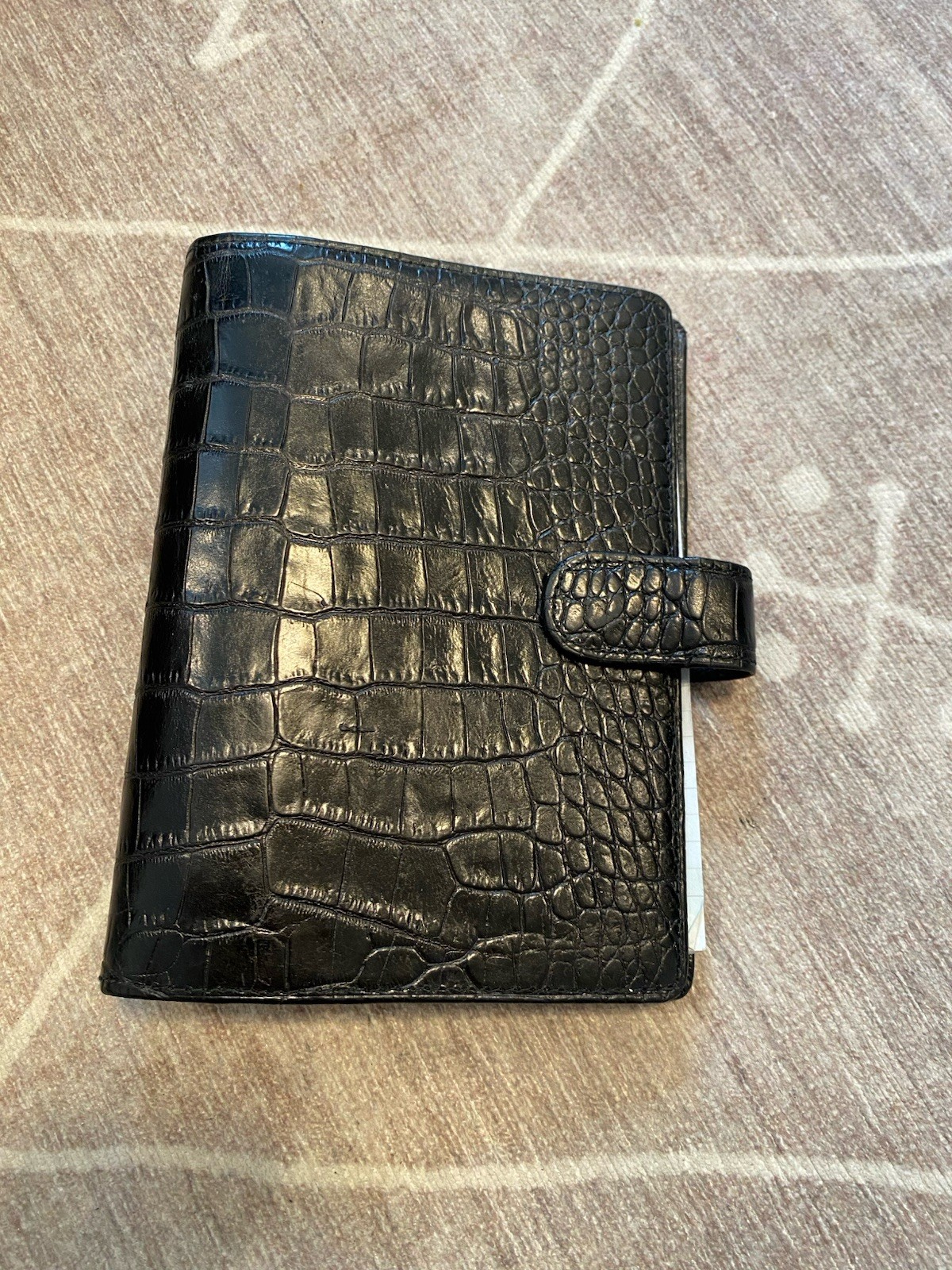Mundex Vintage Planner Organizer Black Faux Croc Embossed Leather A6 7.5”x5”