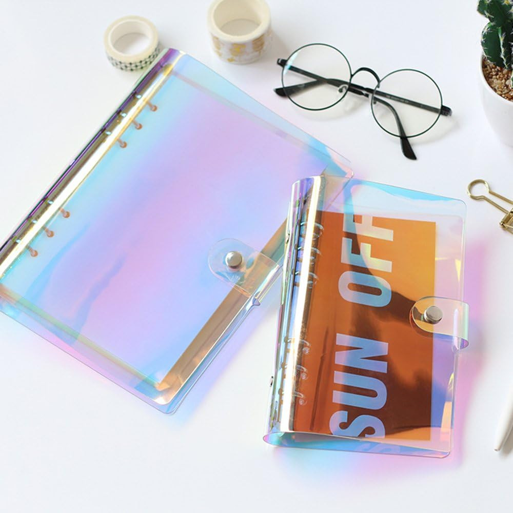 A5 Binder Cover 6-Ring Planner 7″x9.25″ Rainbow Colorful Soft PVC Notebook Sh…
