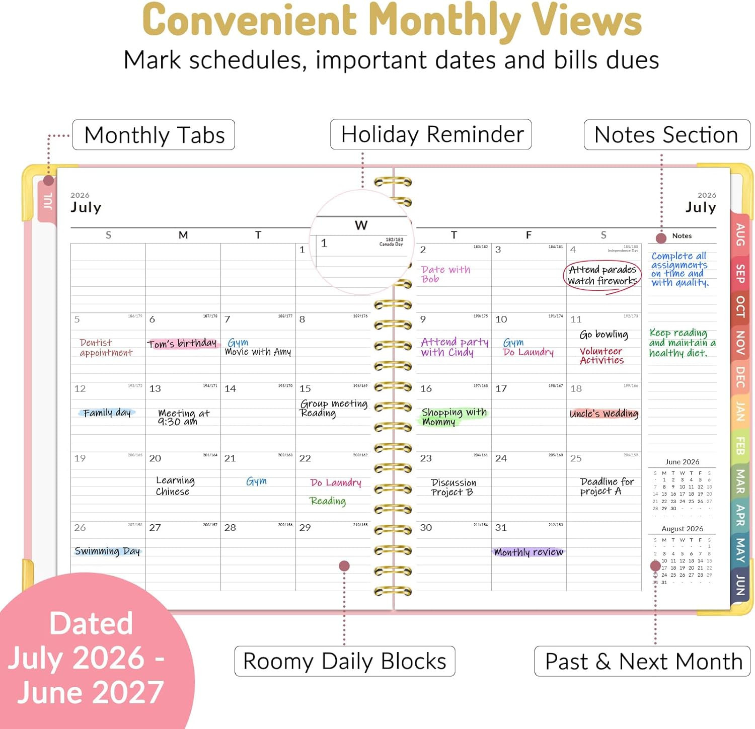 Academic Planner 2026-2027 Weekly Monthly Hardcover 8.5″ x 11″ Pink