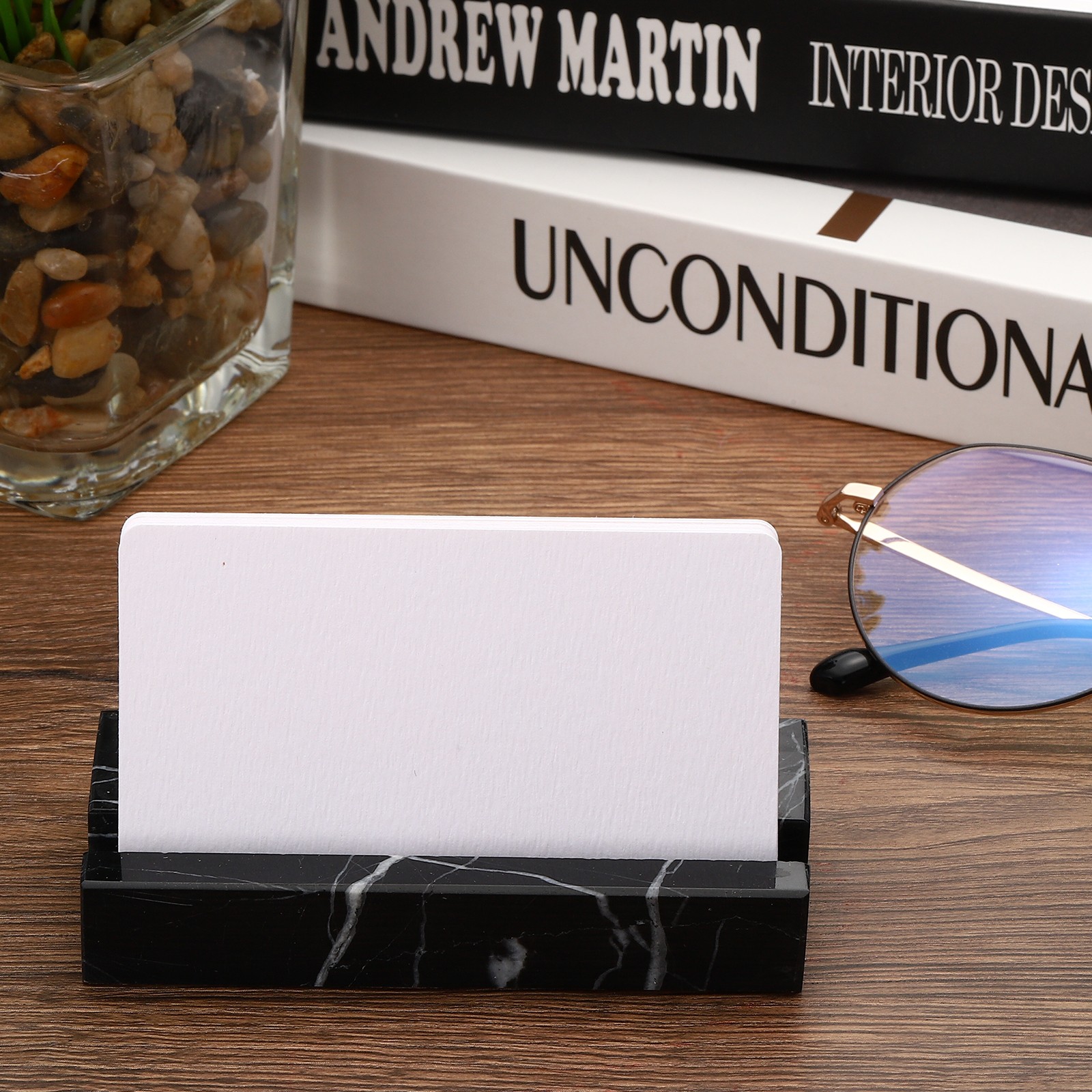 Business Card Holder for Desk 2 Pack Marble Business Card Holders Black