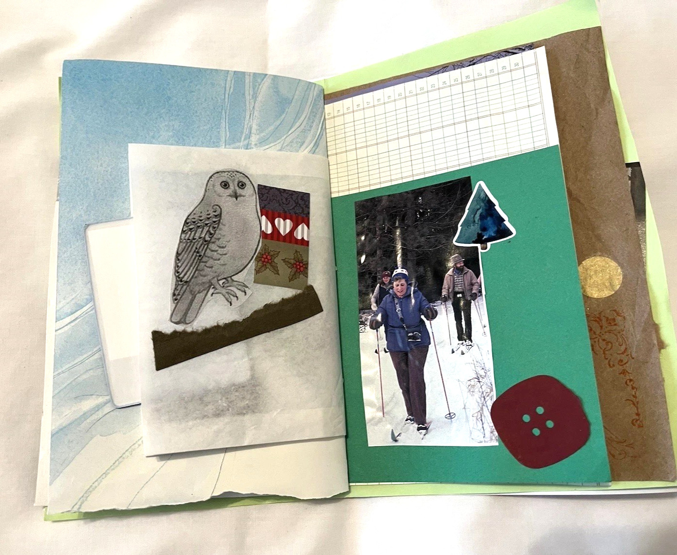 Junk Journal Winter Xmas Theme 6×9″ Handmade Paper Ephemera, Embellished Tassel
