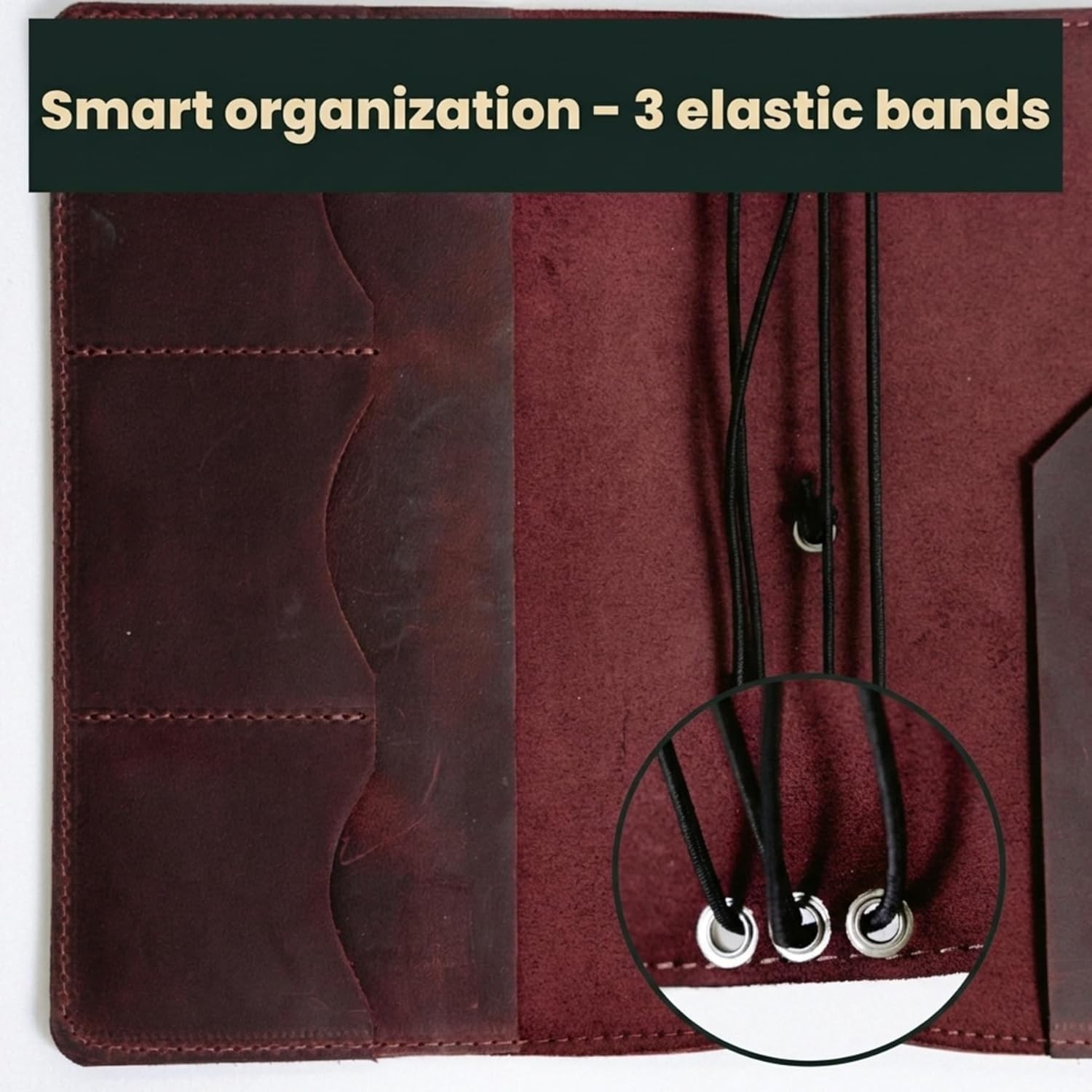 Leather A5 Notebook Cover Refillable Journal Case with Elastic Bands Pen Holder